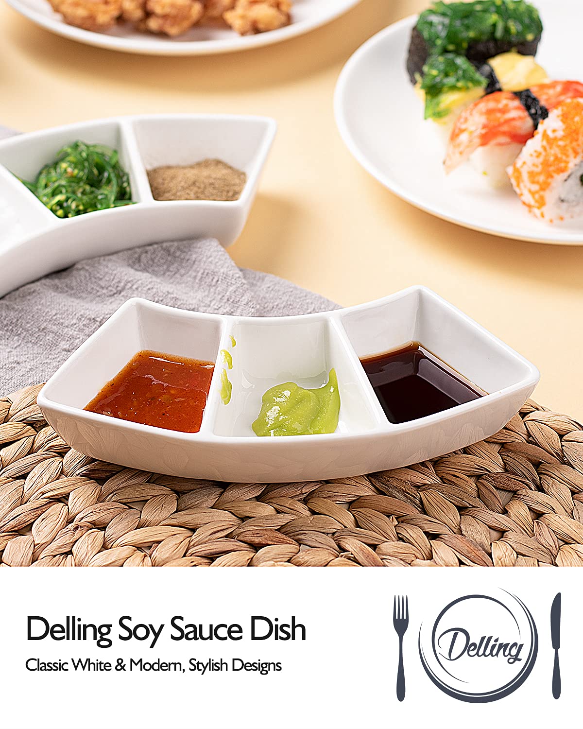 DELLING tazones-salsa-ceramicos-uso-sushi, ideales con salsa de soja.