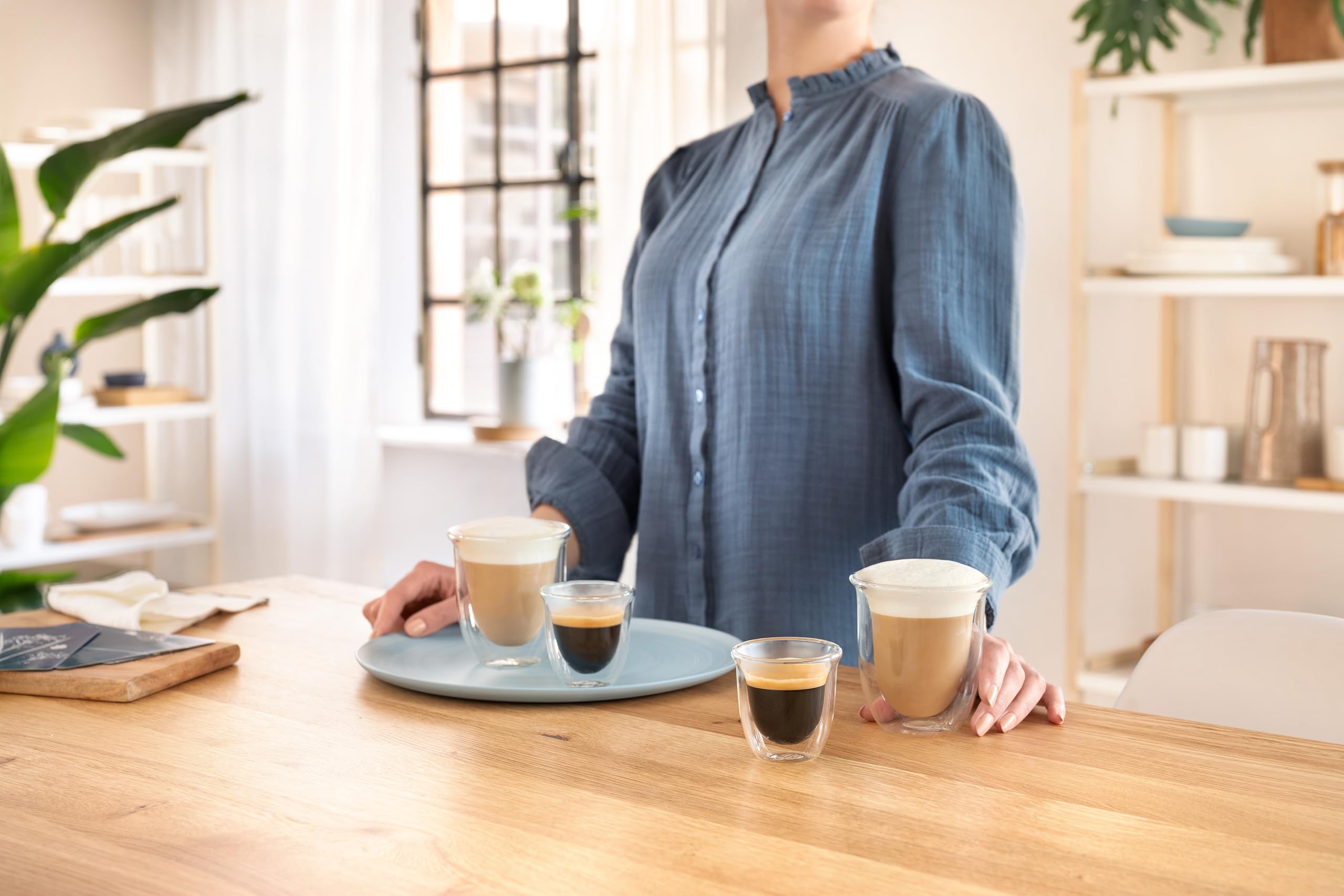 Conjunto De'Longhi de vasos espresso tres onzas, ideal para espresso caliente o frío.