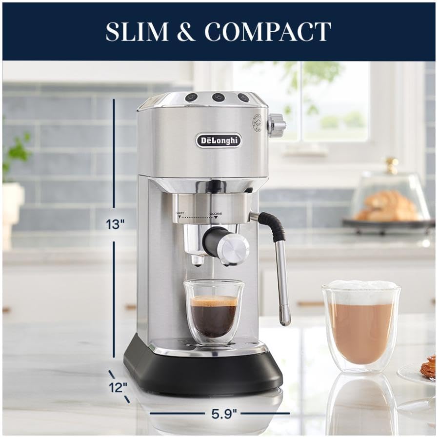 Diseño en acero inoxidable de la De'Longhi Dedica Arte, elegante y duradero.