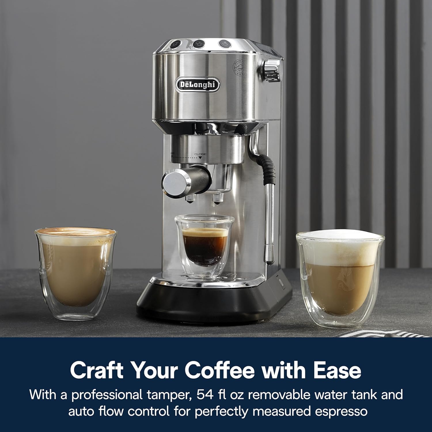 Tamper profesional incluido para la De'Longhi Dedica Arte y extracción estable.