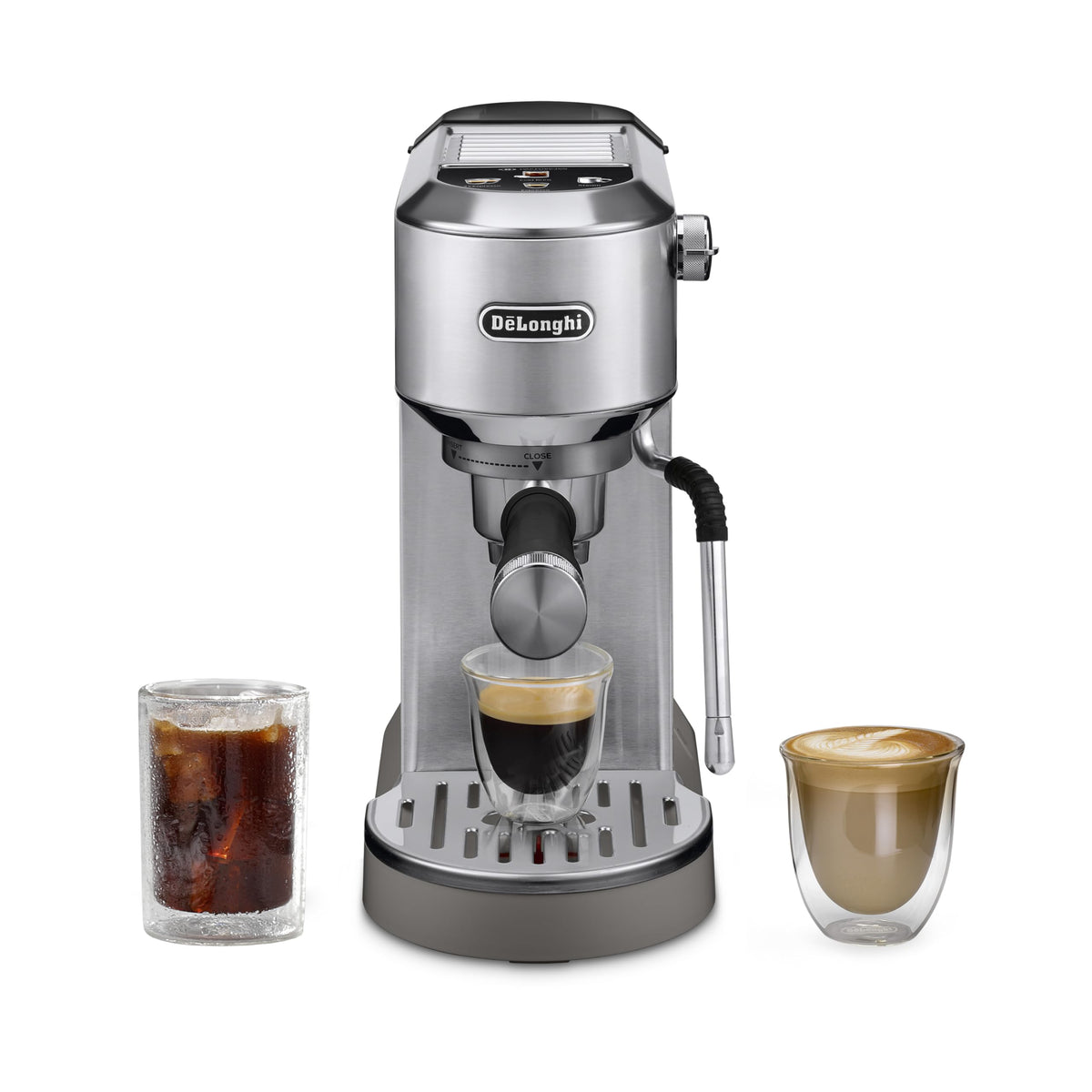 Dedica Duo de De'Longhi con taza-espresso para crema suave en casa.