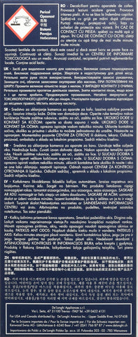 Etiqueta verde y botella blanca de De'Longhi Eco para mantenimiento de cafetera