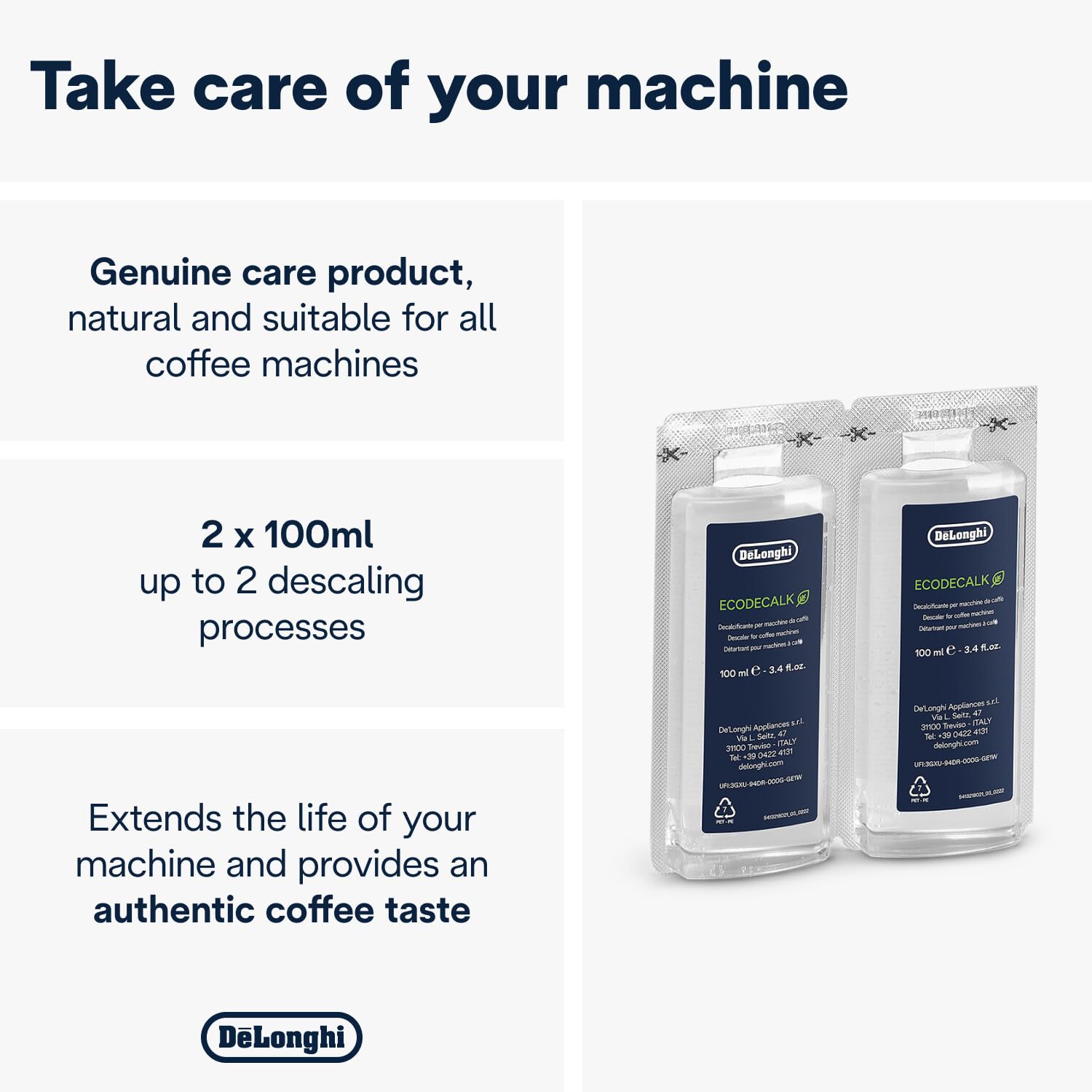 De'Longhi Ecodecalk: aplicación rápida en máquina para un mantenimiento regular.