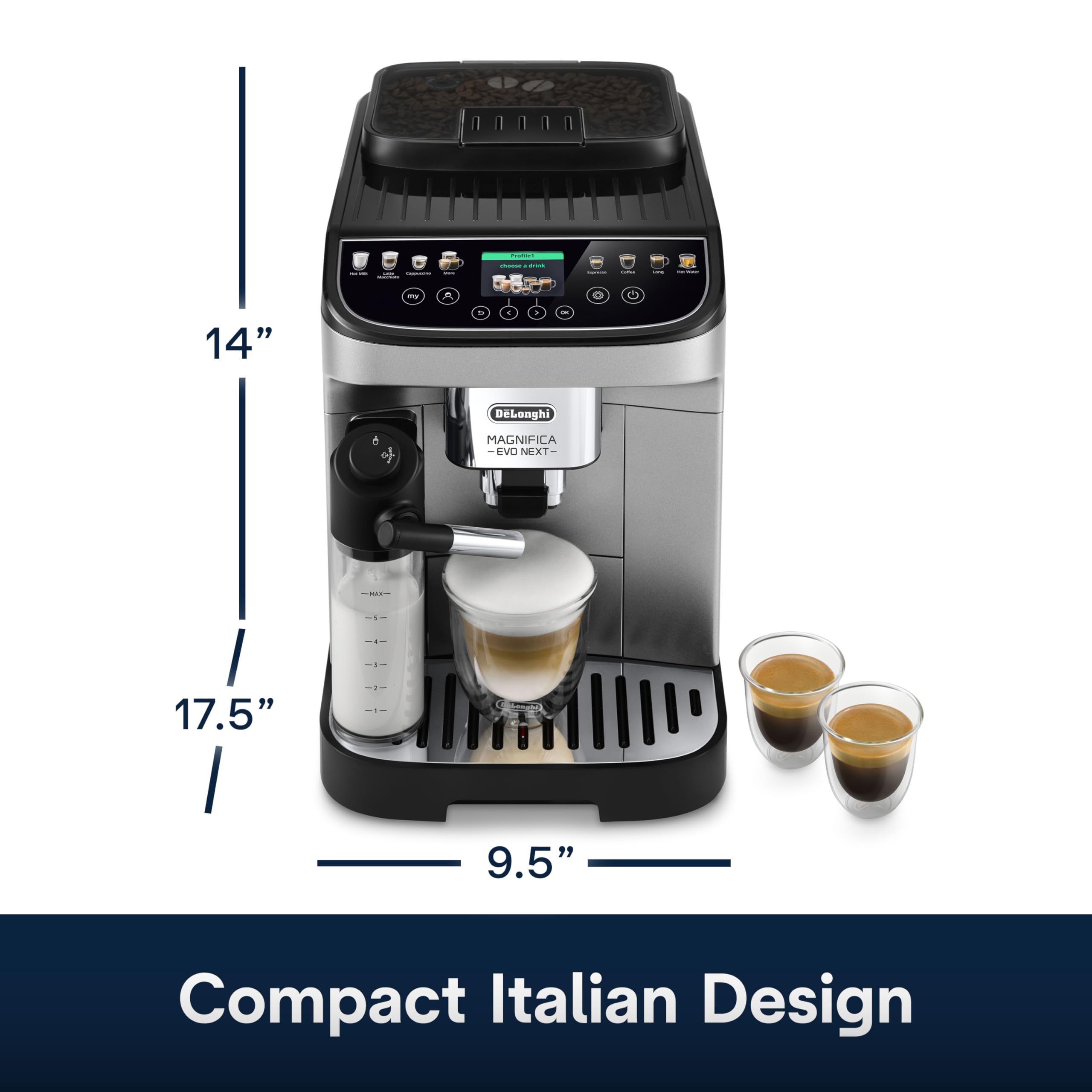 De'Longhi Magnifica Evo Next con pantalla a color guía recetas de forma intuitiva