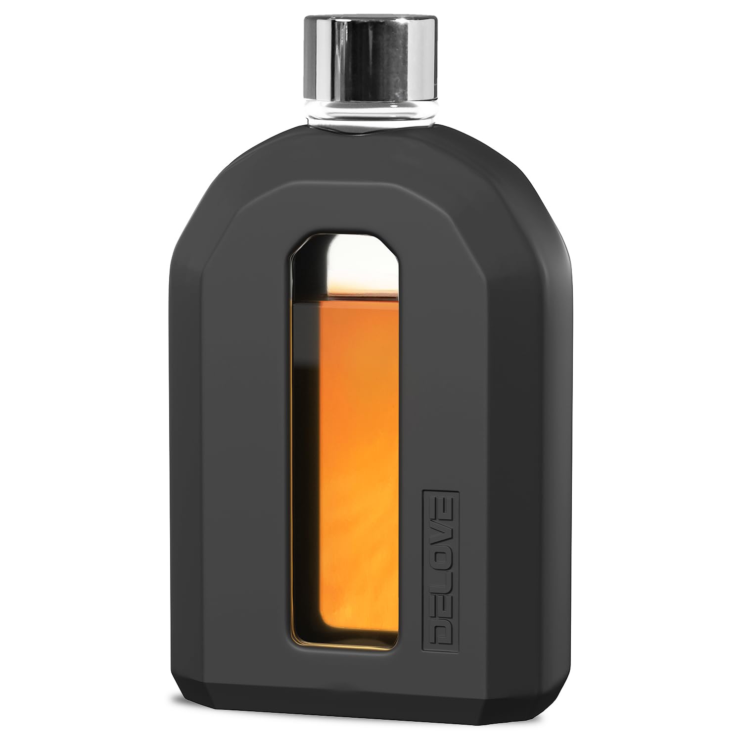 Frasco Delove de licor con funda de silicona, 220 ml, diseño elegante.