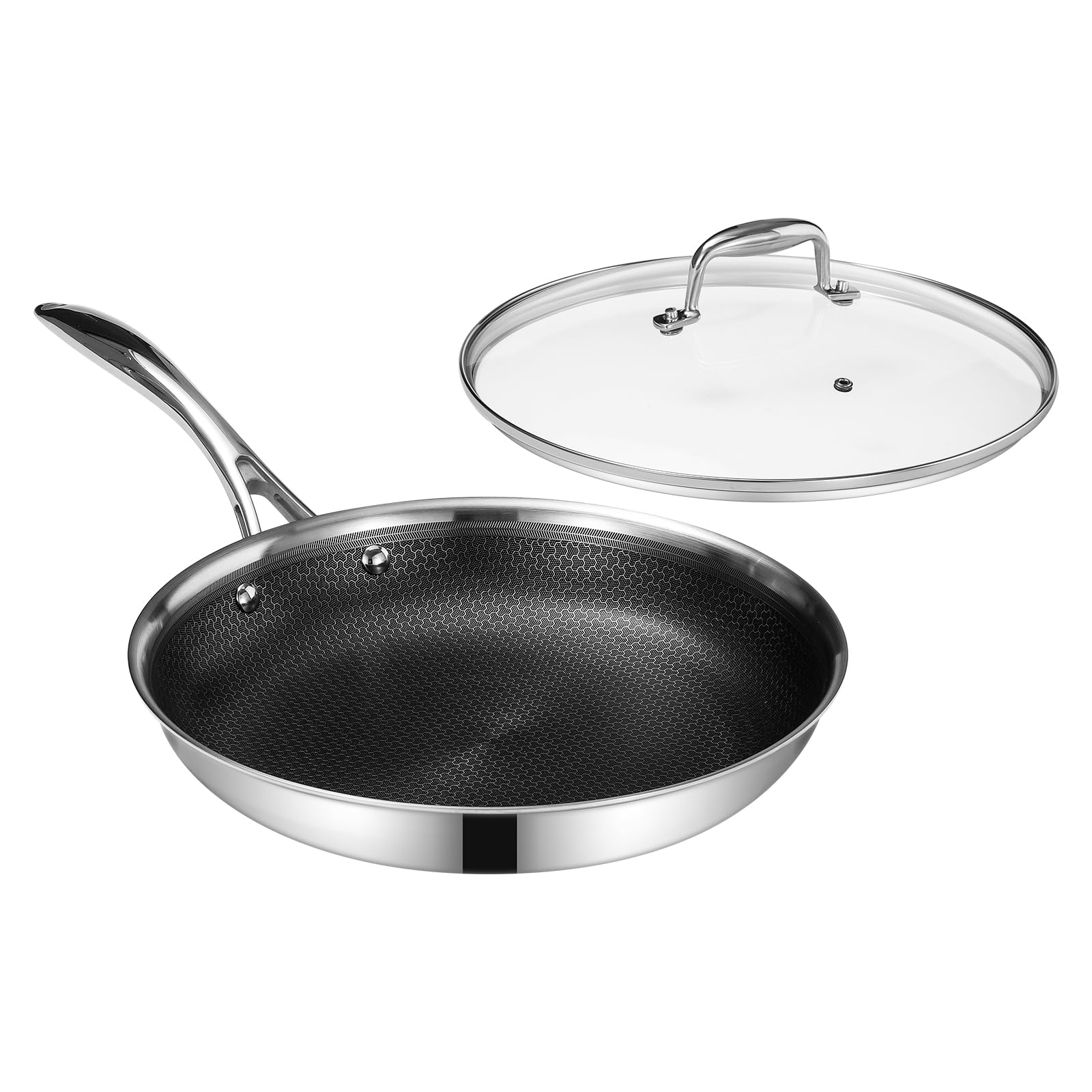 Sartén DELUXE de 12 pulgadas con tapa de vidrio templado y liberación suave de los alimentos