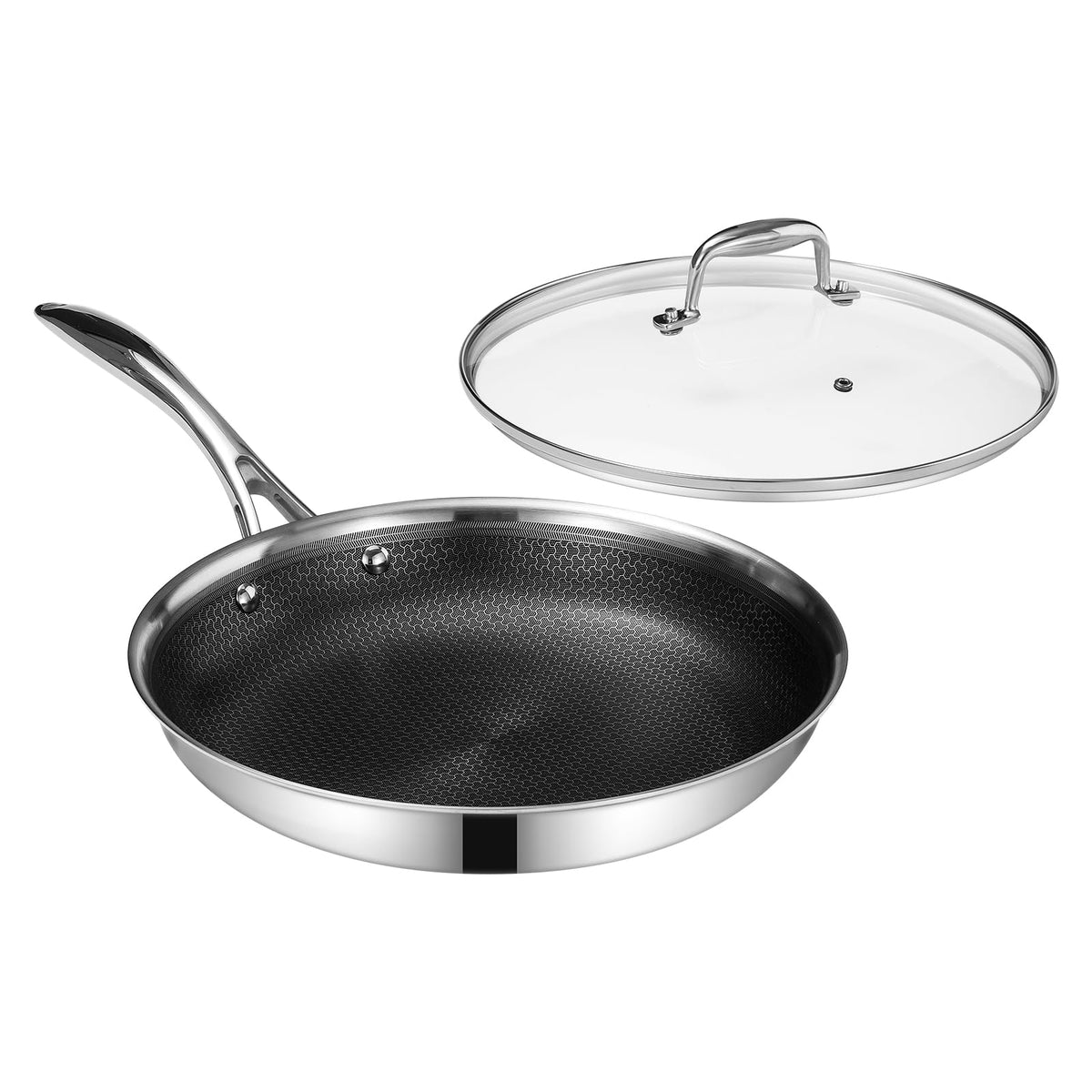 Sartén DELUXE de 12 pulgadas con tapa de vidrio templado y liberación suave de los alimentos