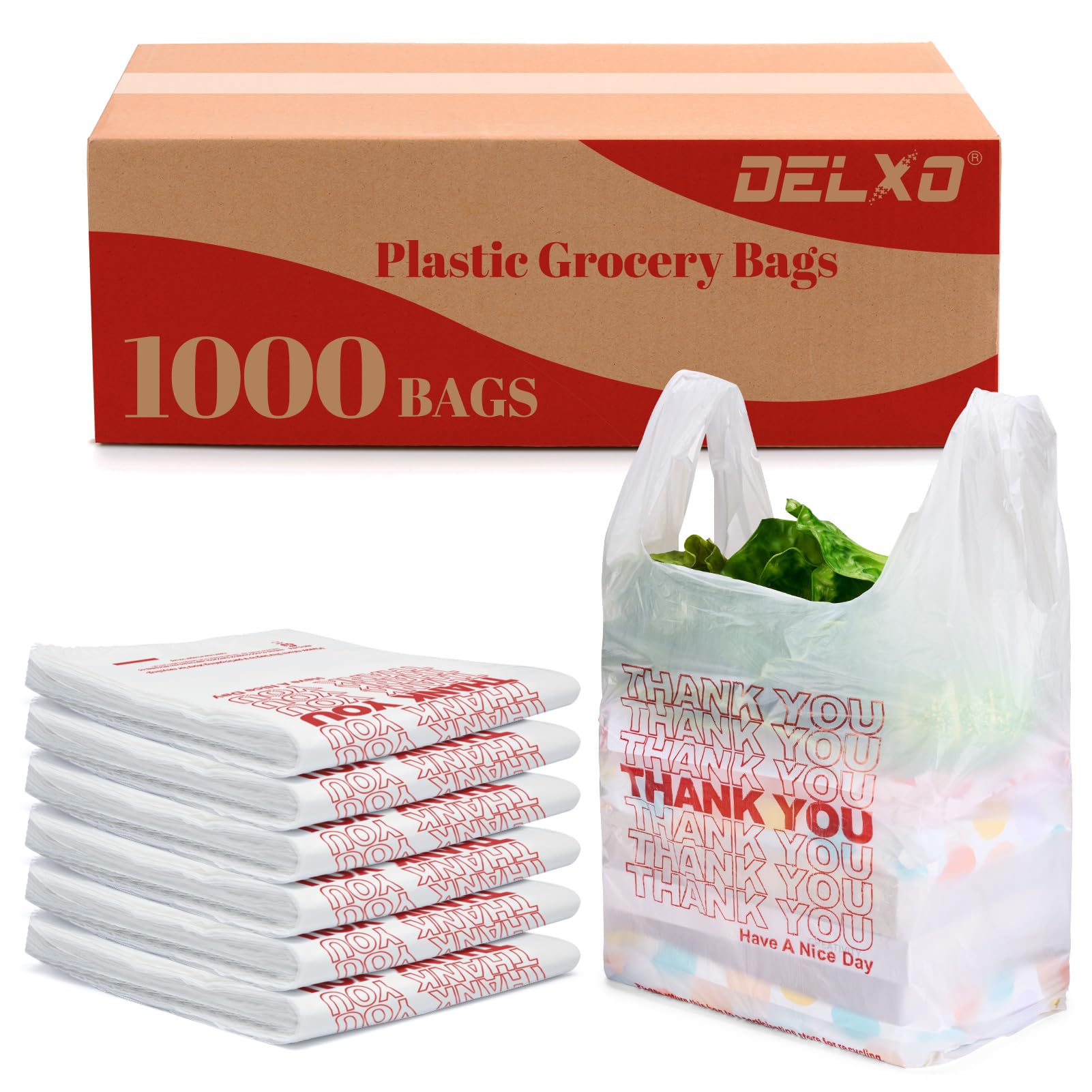 Bolsas Delxo para supermercado, 1000 unidades, blancas, útiles para compras rápidas.