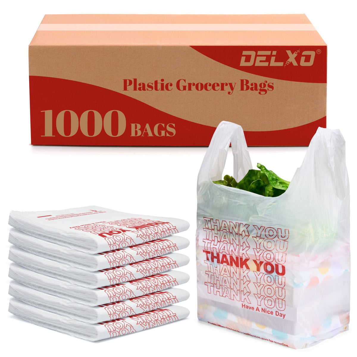 Bolsas Delxo para supermercado, 1000 unidades, blancas, útiles para compras rápidas.