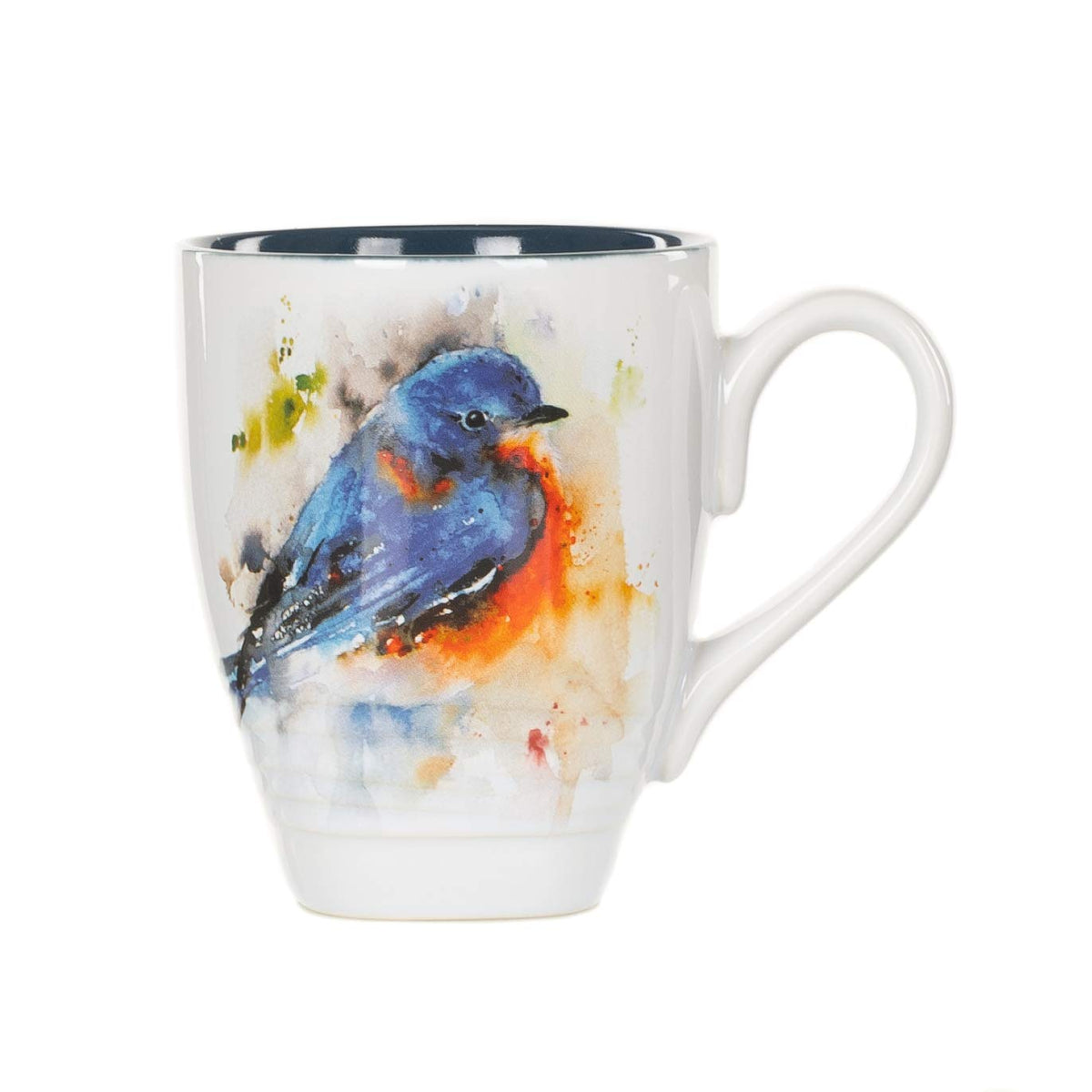 Taza DEMDACO Dean Crouser con pájaro azul en acuarela, ideal para comenzar el día con café.
