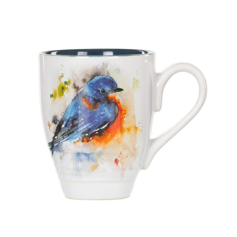 Taza DEMDACO Dean Crouser con pájaro azul en acuarela, ideal para comenzar el día con café.
