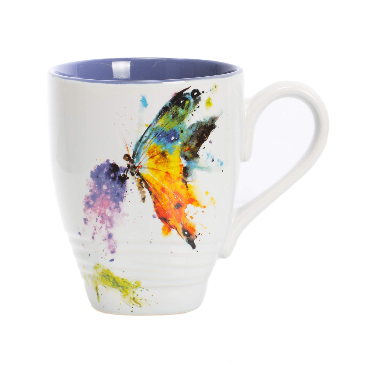 DEMDACO Kaleidoscope mariposa acuarela azul, taza de cerámica, ideal para café mañanero.