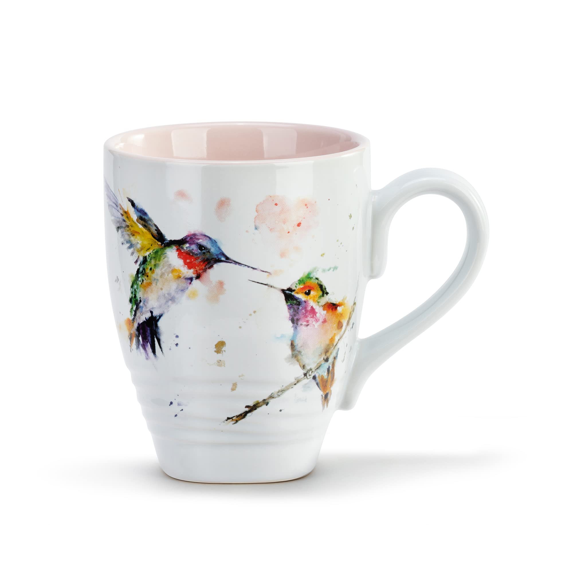 Taza DEMDACO con inseparables rosados, ideal para café matutino