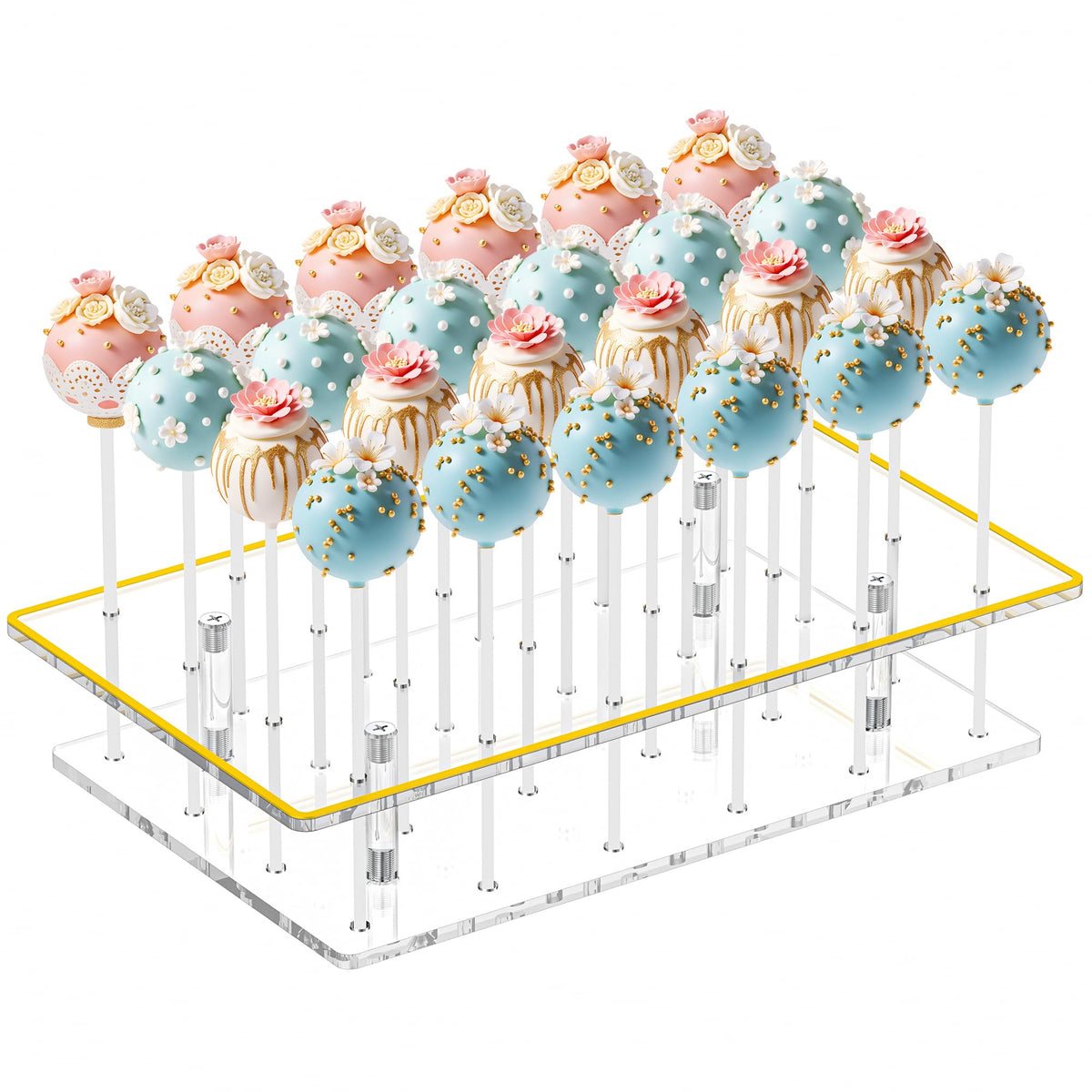 DEMEGA soporte piruletas 24 huecos, acrílico transparente para mesas de postres.