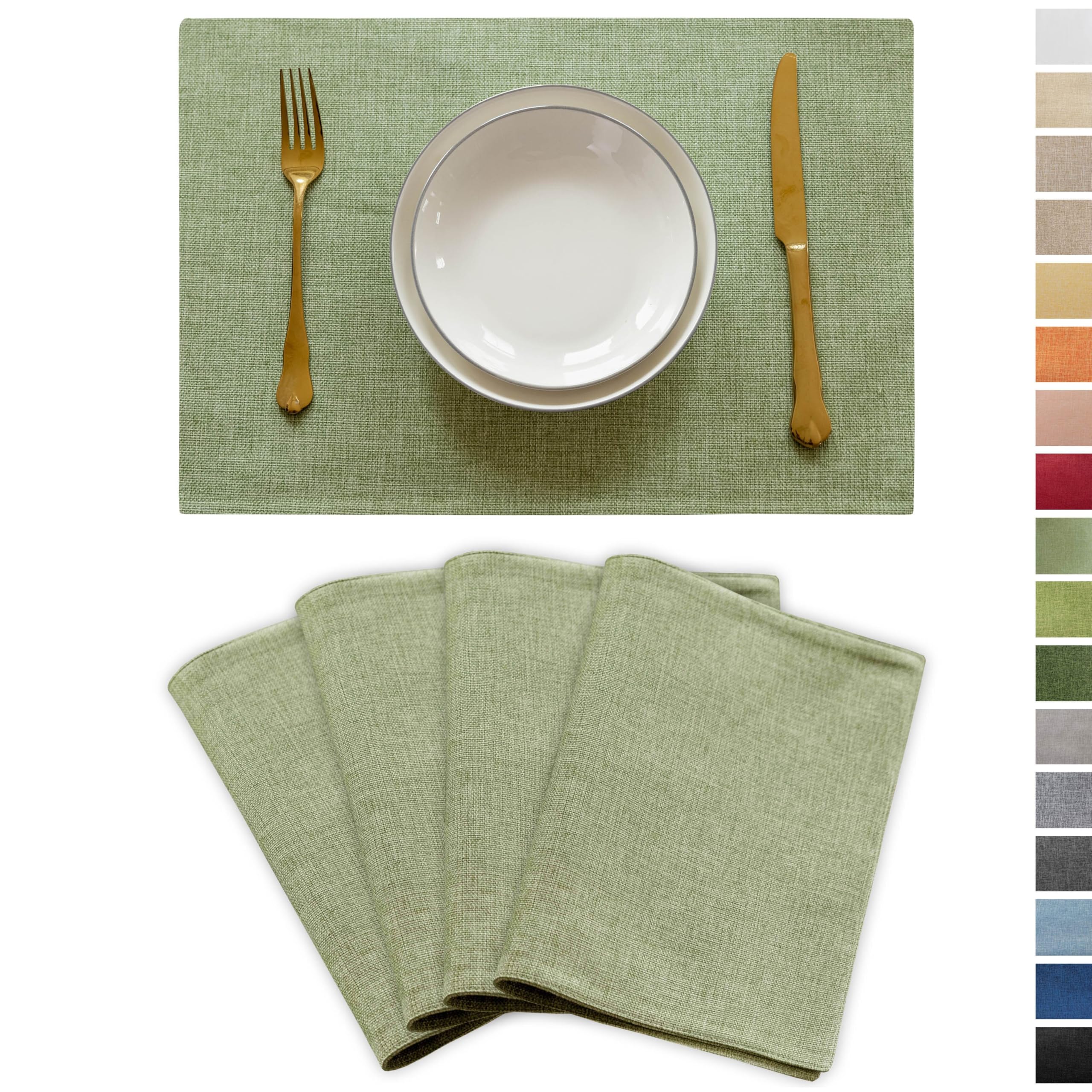 Demetex Green manteles individuales set con textura lino protegen la mesa