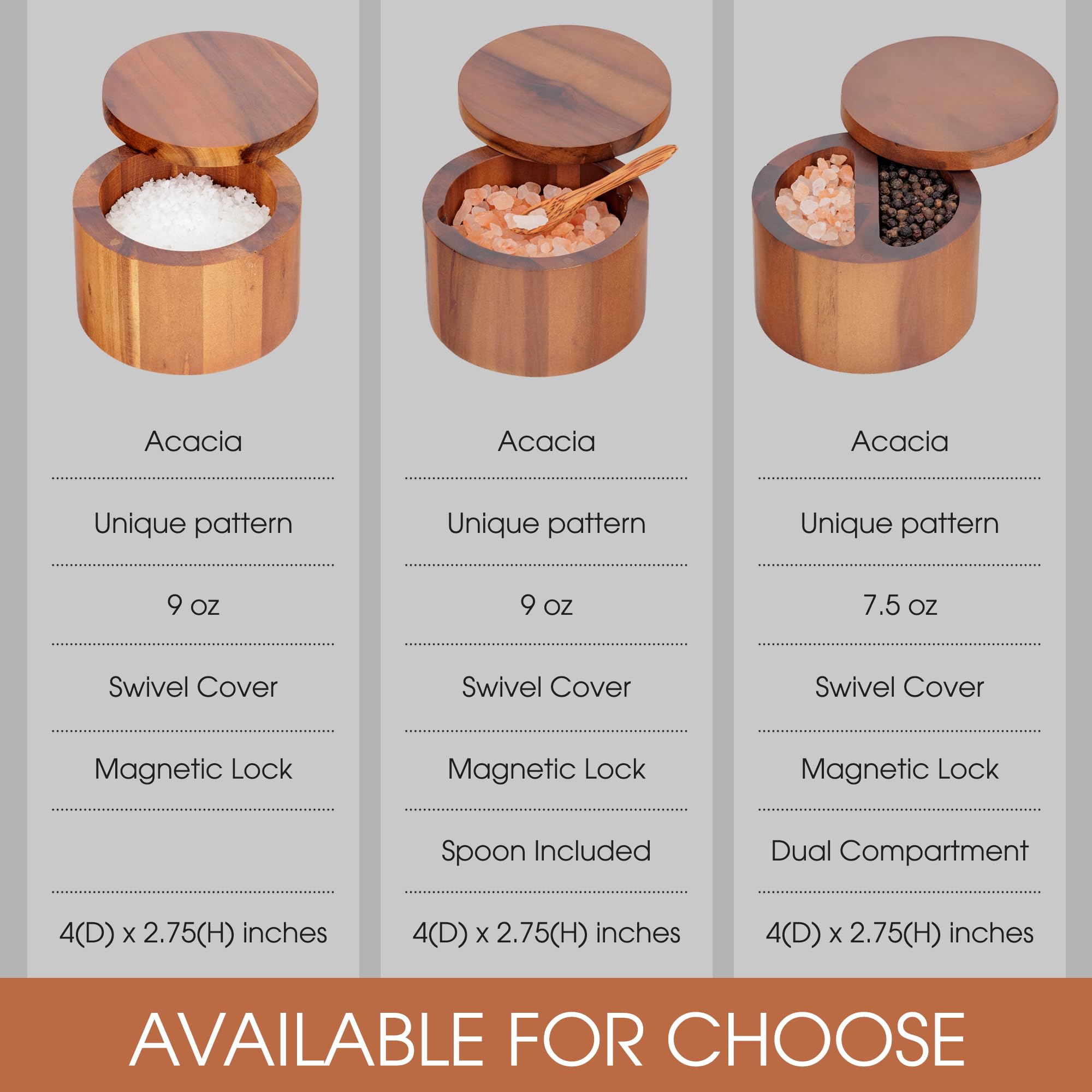 Demigo Salero de Acacia con uso multifuncional para especias y pequeños complementos.