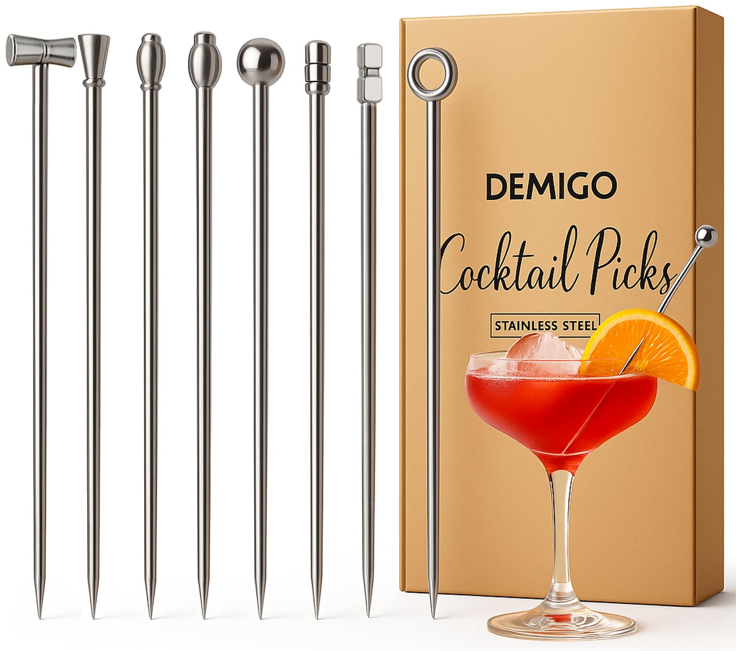 Demigo palillos de cóctel estilo 01 para decorar bebidas y aceitunas.