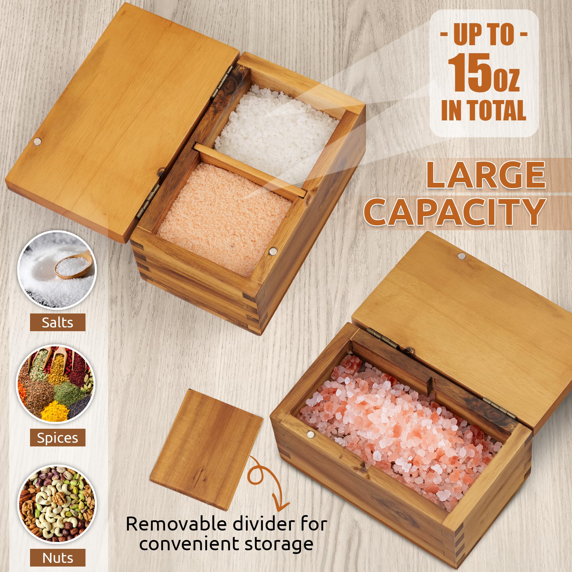 Demigo salero de 20 oz con amplio almacenamiento para especias y condimentos.