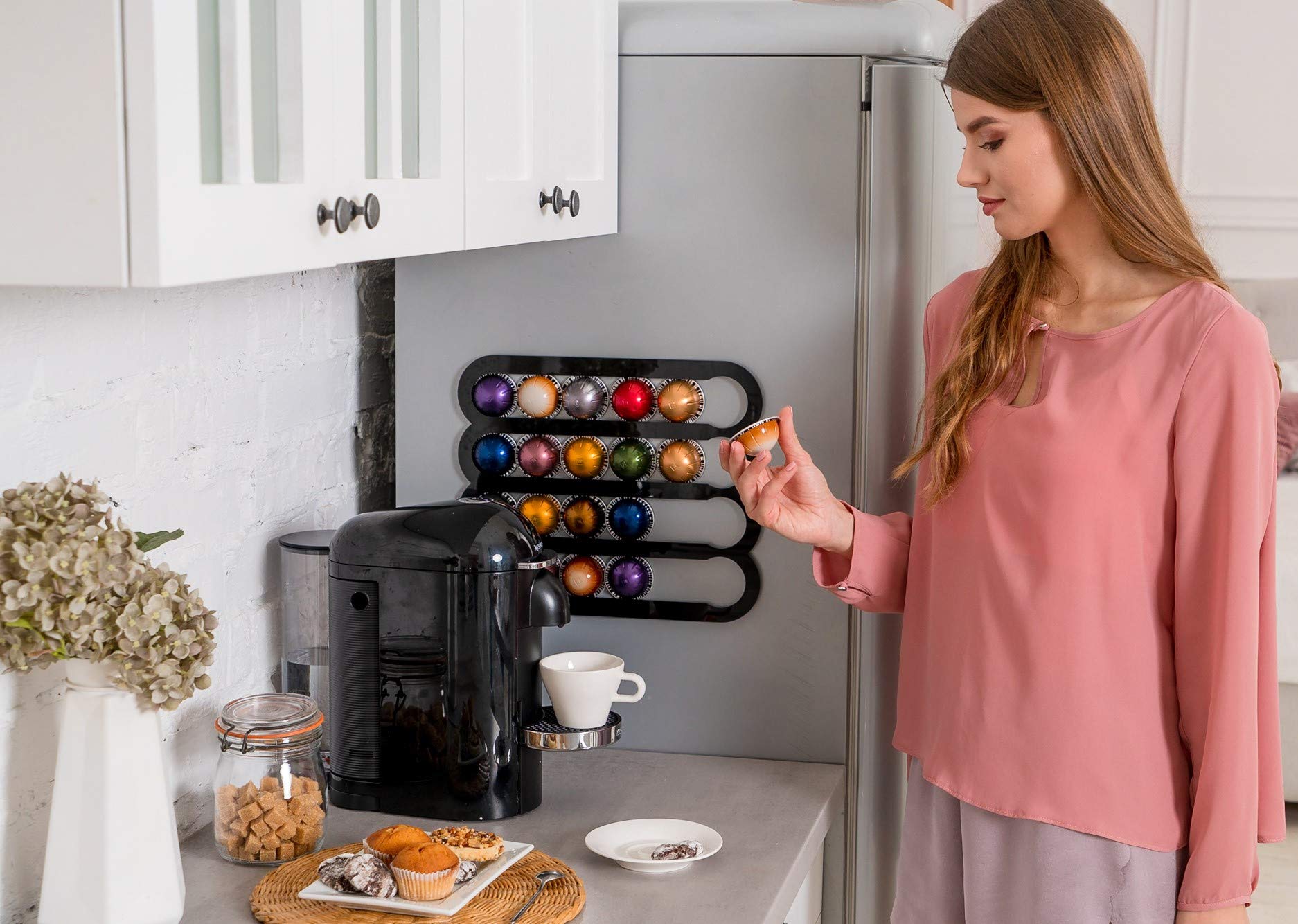 Demi's Home portacapsulas Vertuo transparente mejora la estética de la cocina y el acceso