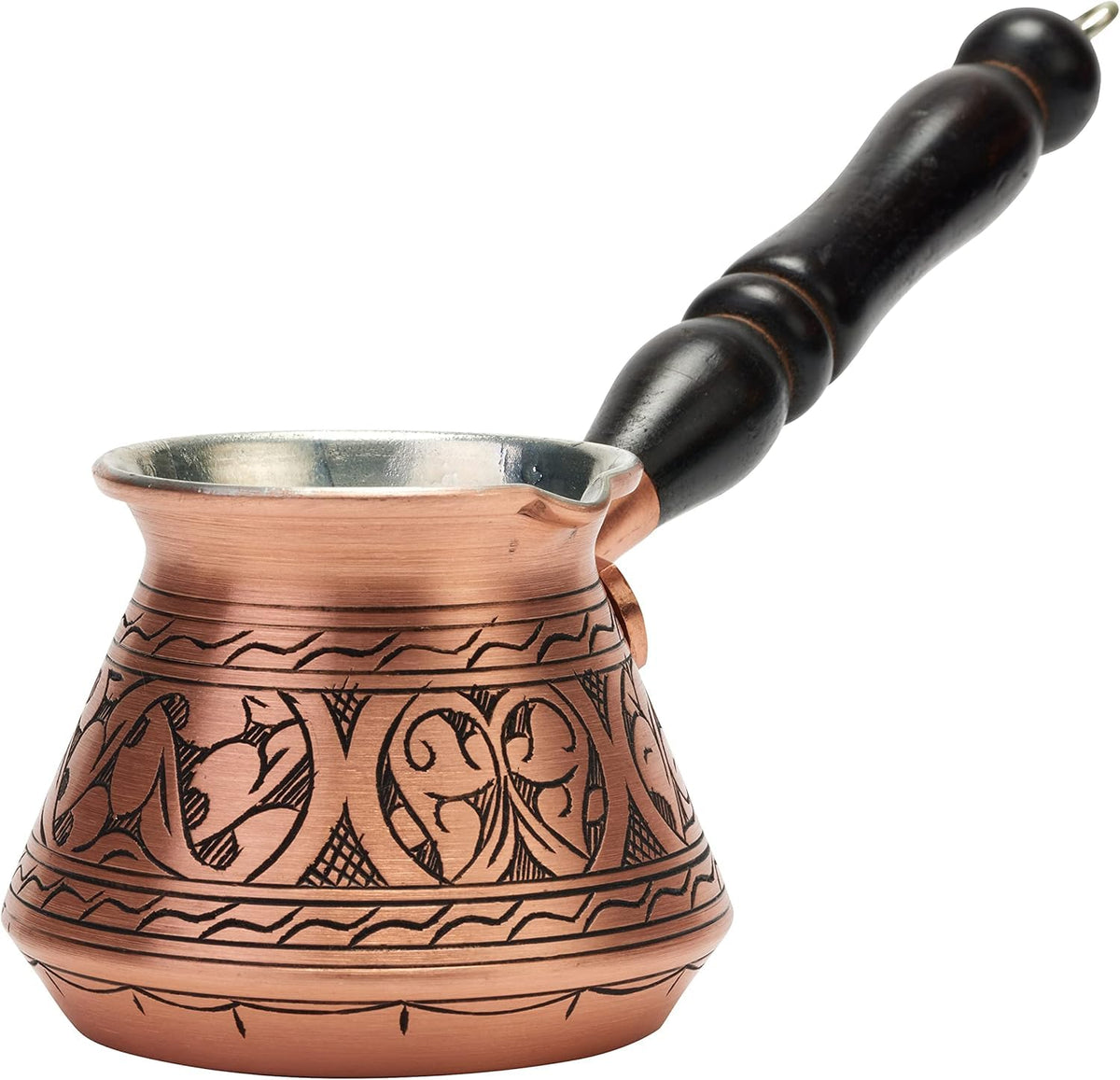 Olla DEMMEX de cobre grueso, textura artesanal para café intenso en casa.