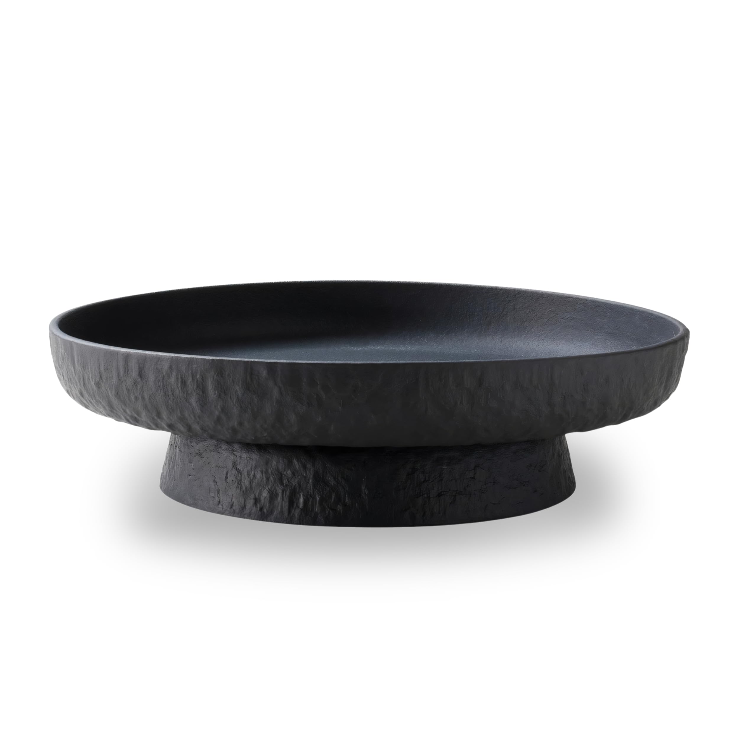 Bol DeNestora en granito negro mate con pedestal, ideal como centro de mesa.