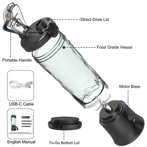 DENOKIN licuadora portátil 20oz con capacidad de 600 ml