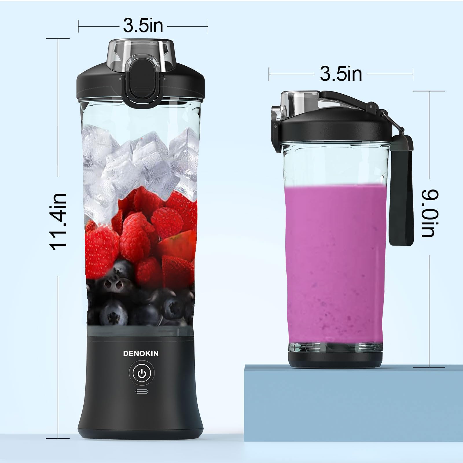 DENOKIN licuadora portátil 20oz, diseño cordless para viaje