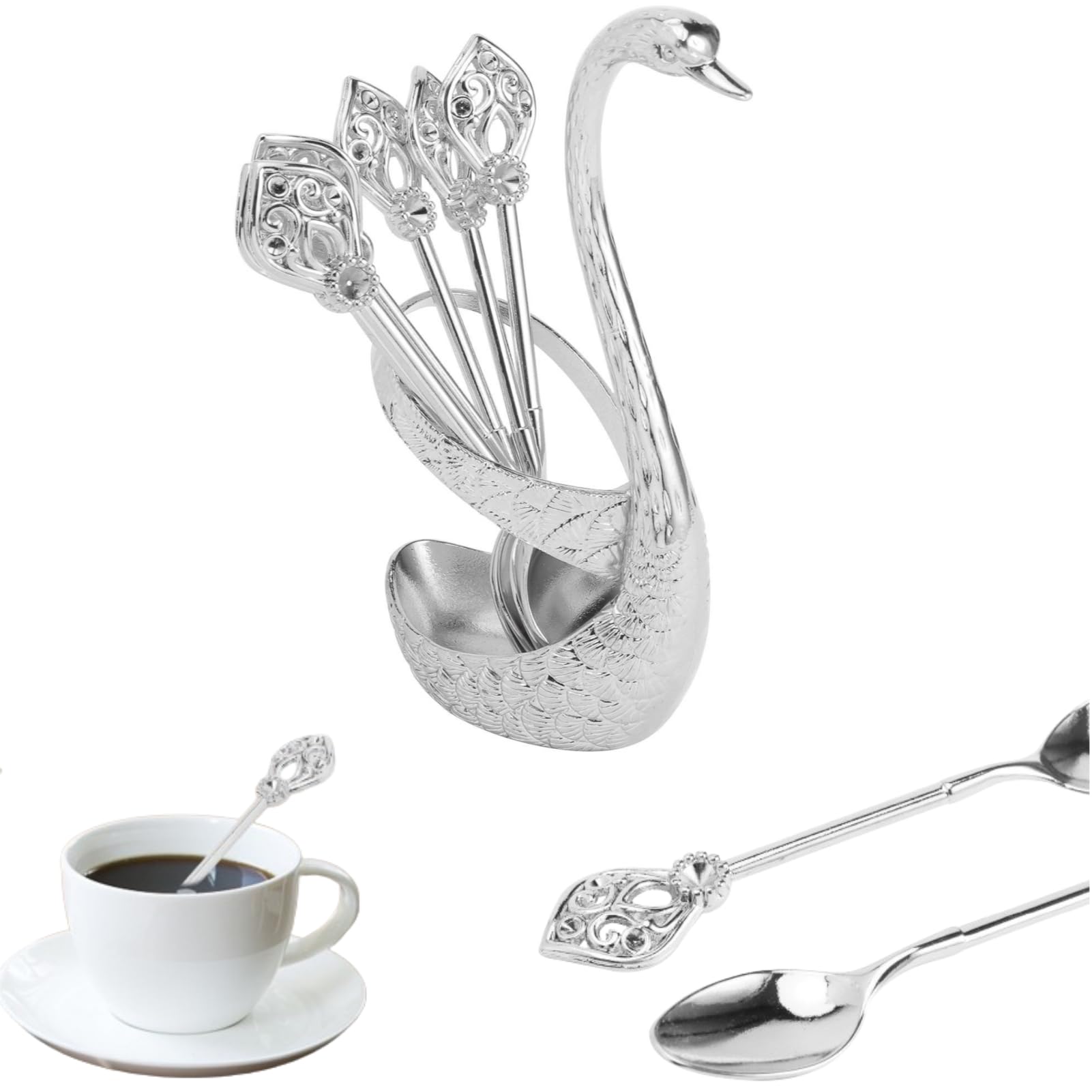 Conjunto Denpetec de cucharas para café con cisne dorado, para servicio con estilo