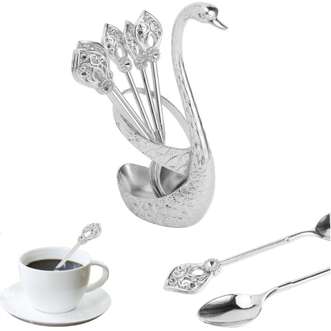 Conjunto Denpetec de cucharas para café con cisne dorado, para servicio con estilo