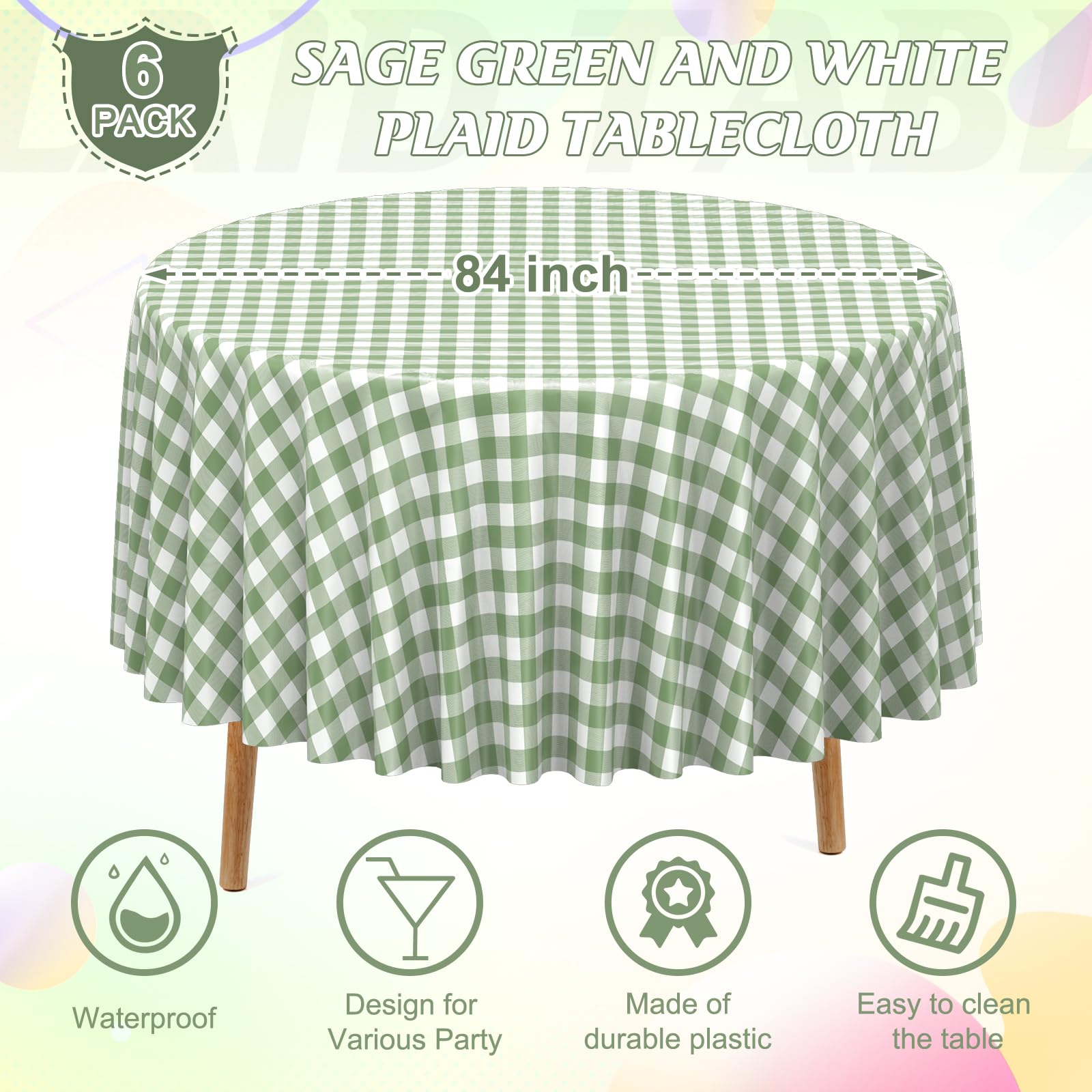 Detalle de cuadros verde blanco en mantel Denwiller para ambiente rústico