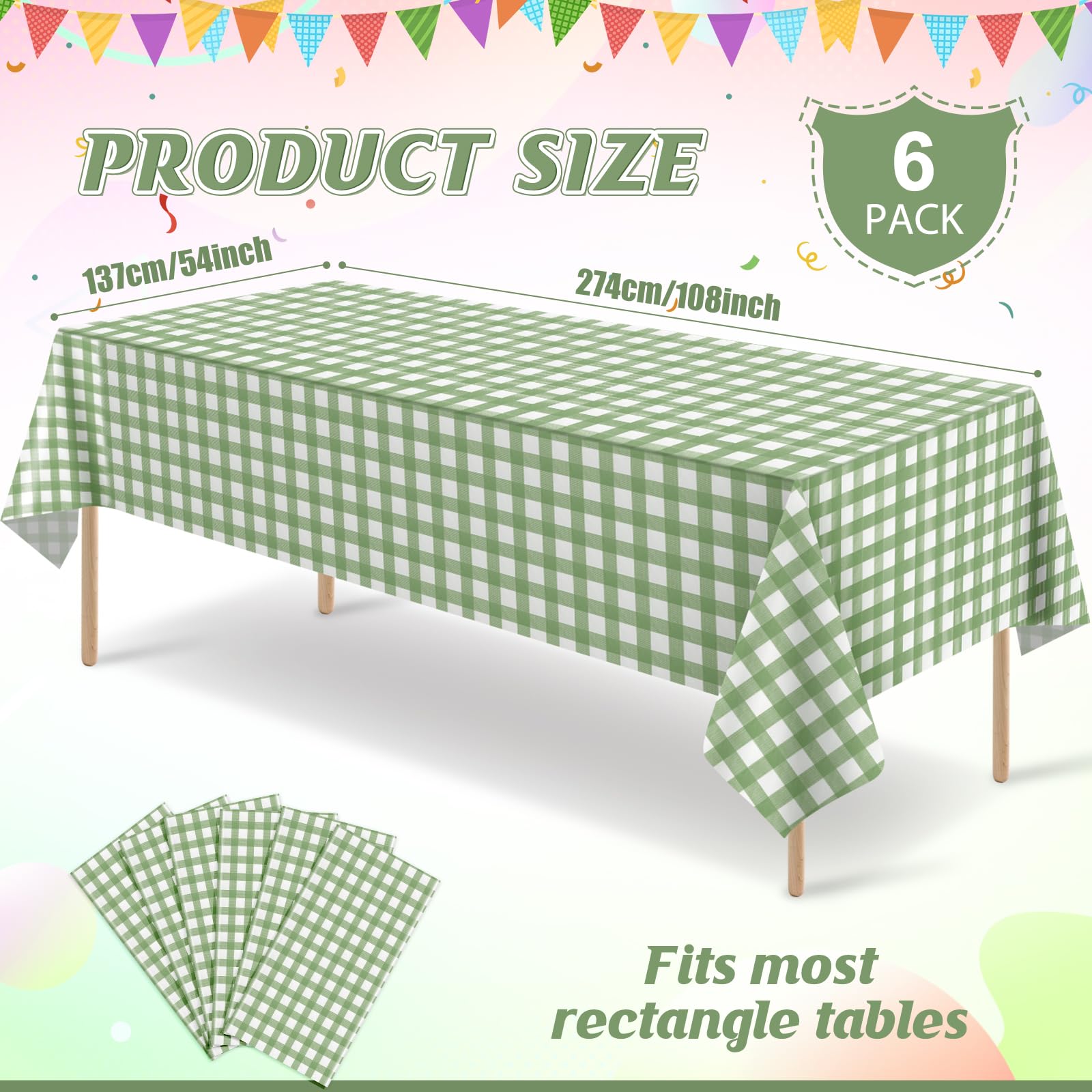 Vista superior de mantel verde gingham Denwiller 54x108 para mesa amplia