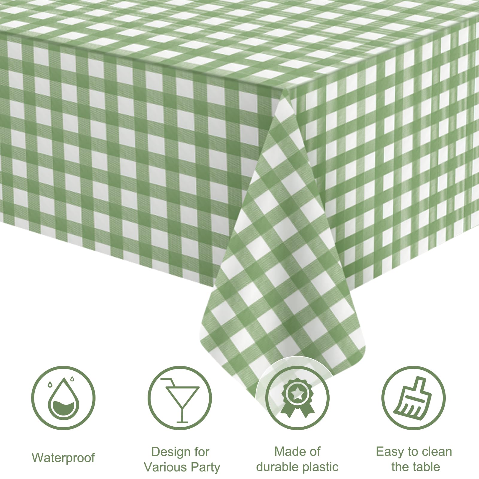 Detalle de mantel plástico duradero verde gingham Denwiller