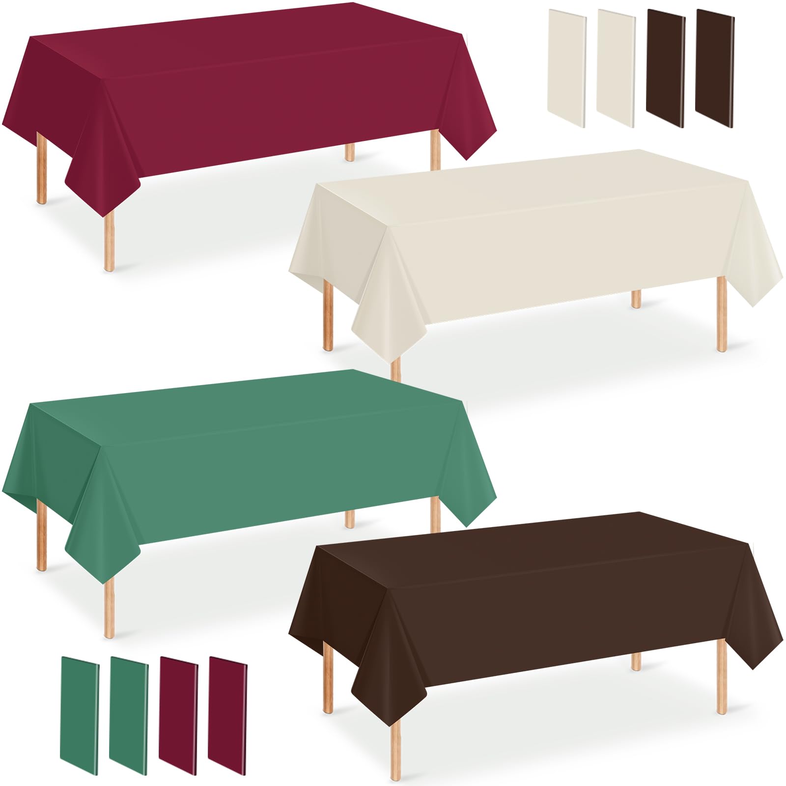 Mantel Denwiller de plástico para Navidad, rectángulos; cubre mesas con tonos beige marrón verde vino