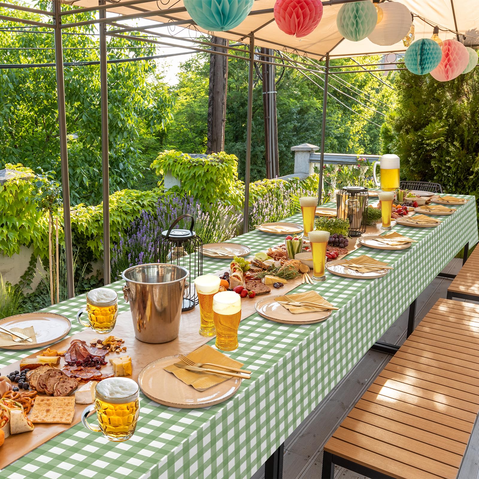 Mantel verde gingham Denwiller para uso exterior y eventos