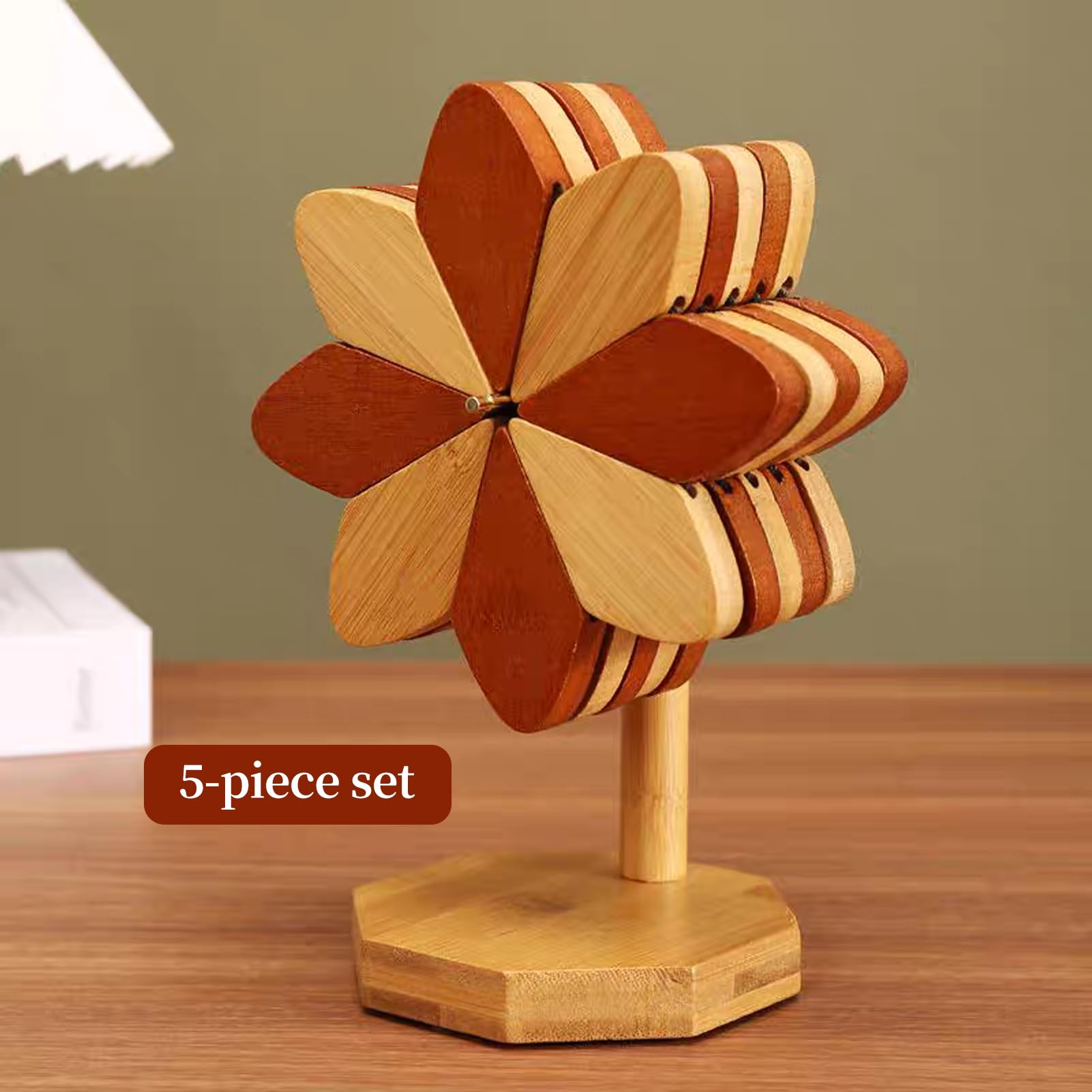 DEOLD posavasos hélice madera, posavasos giratorio para bebidas estables y elegantes.