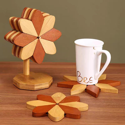 DEOLD posavasos hélice madera, juego compacto con soporte para guardar.