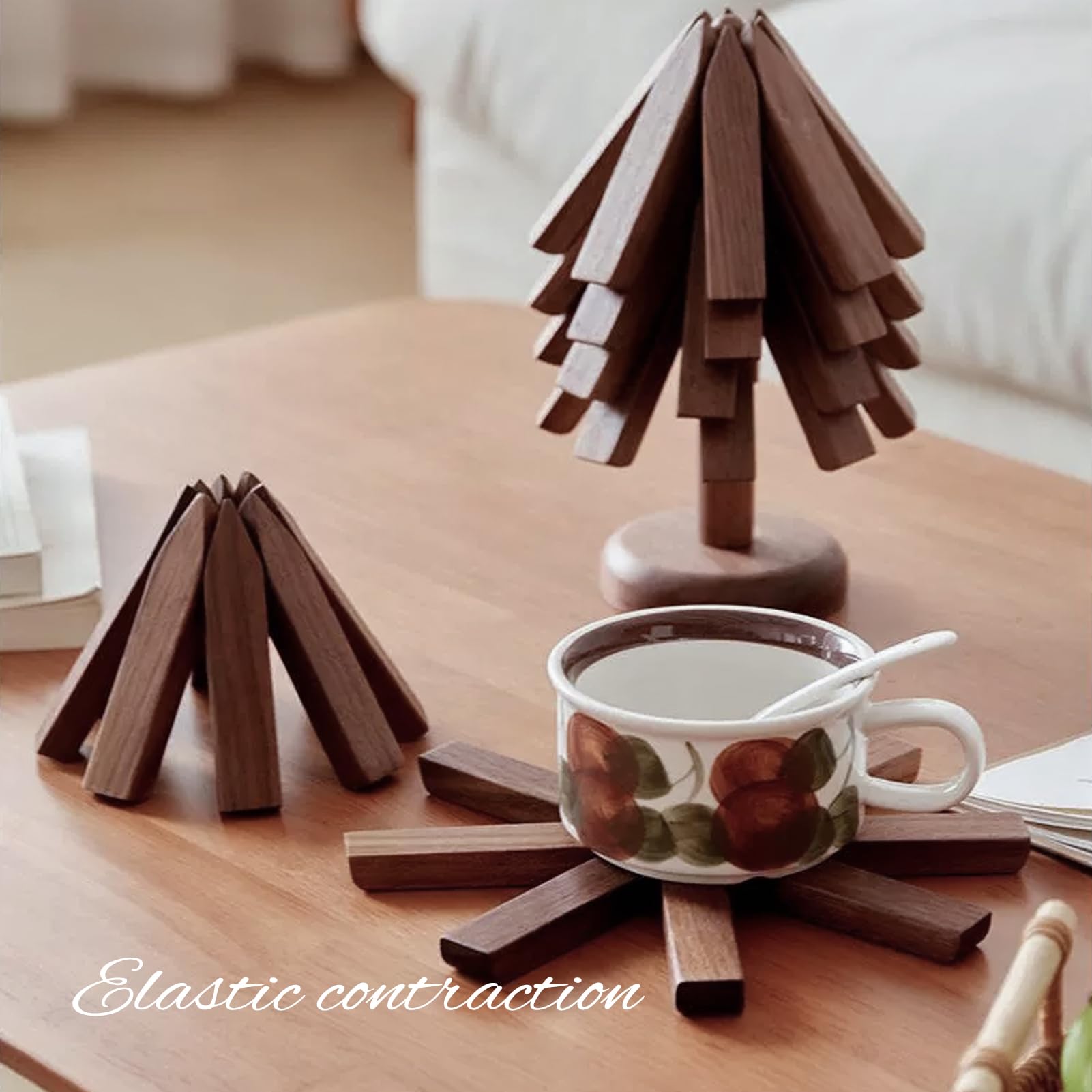 DEOLD trivet árbol nogal desplegable para teteras y sartenes
