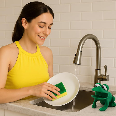 Dependable Products rana verde, esponja doble caras para fregar y pulir