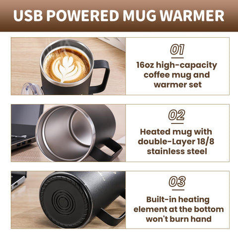 DEQIANG juego taza 17oz con tapa, base y cable USB