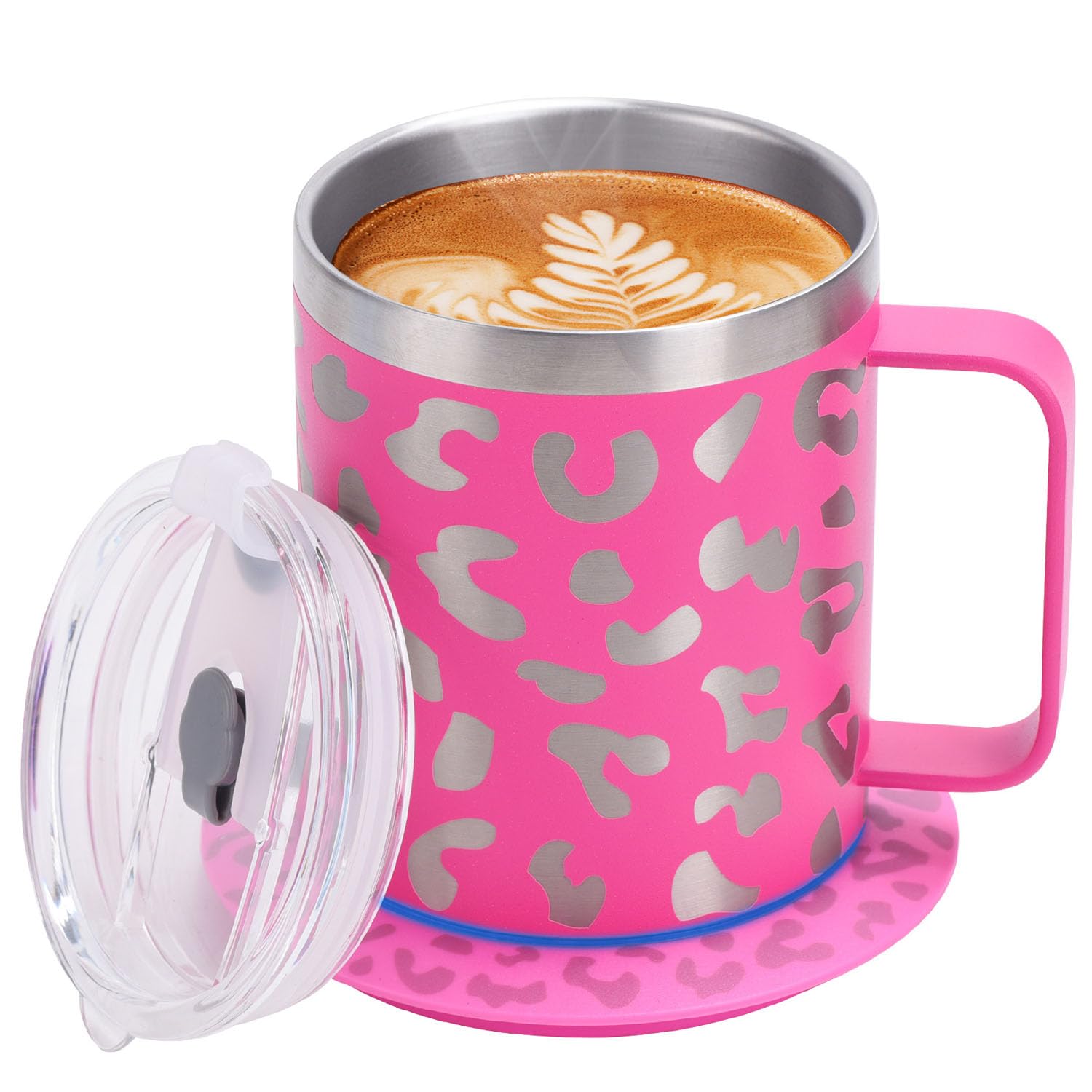 DEQIANG taza autocalentable con diseño rosa leopardo para café caliente durante todo el día