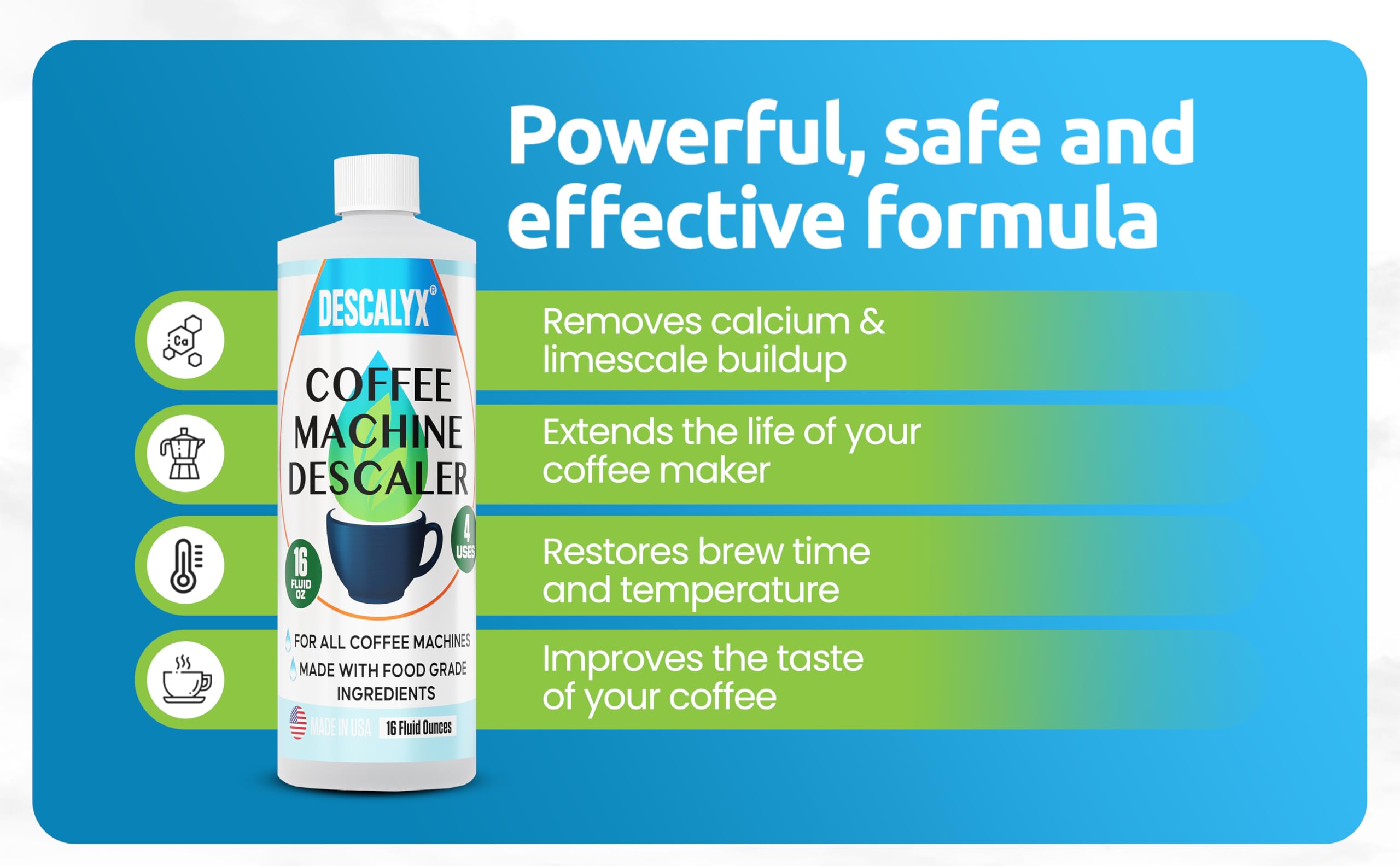 Descalyx botella 16 oz para limpieza y mantenimiento de cafeteras.