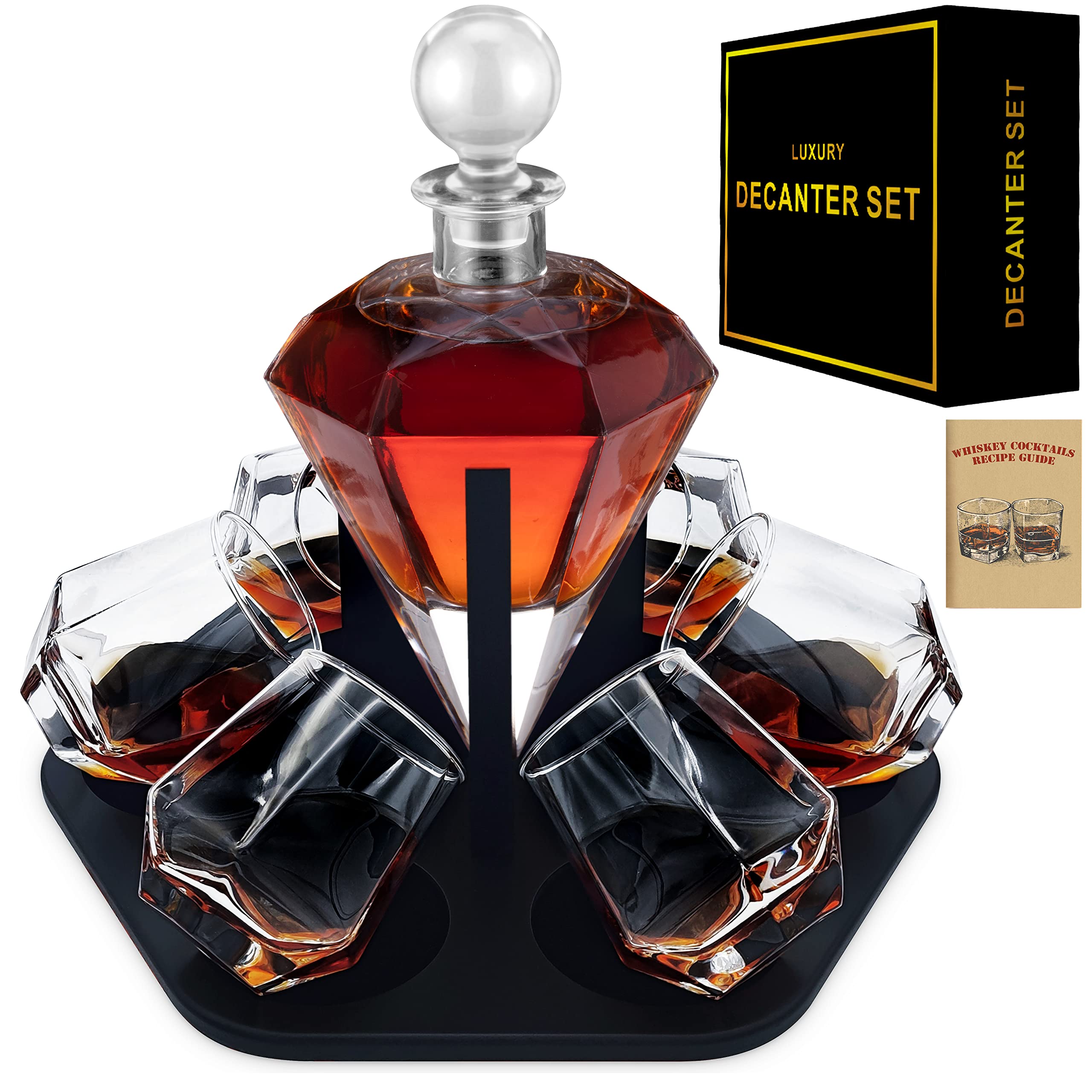DESIGNERCHOICE decantador de whisky diamante con vasos, ideal para casa
