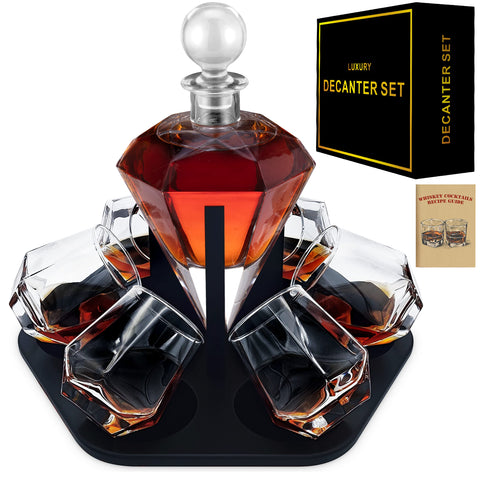 DESIGNERCHOICE decantador de whisky diamante con vasos, ideal para casa