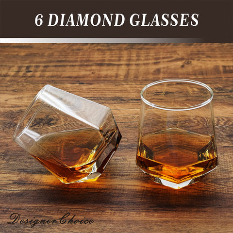 DESIGNERCHOICE vasos de whisky cristal diamante, perfectos para servir con estilo