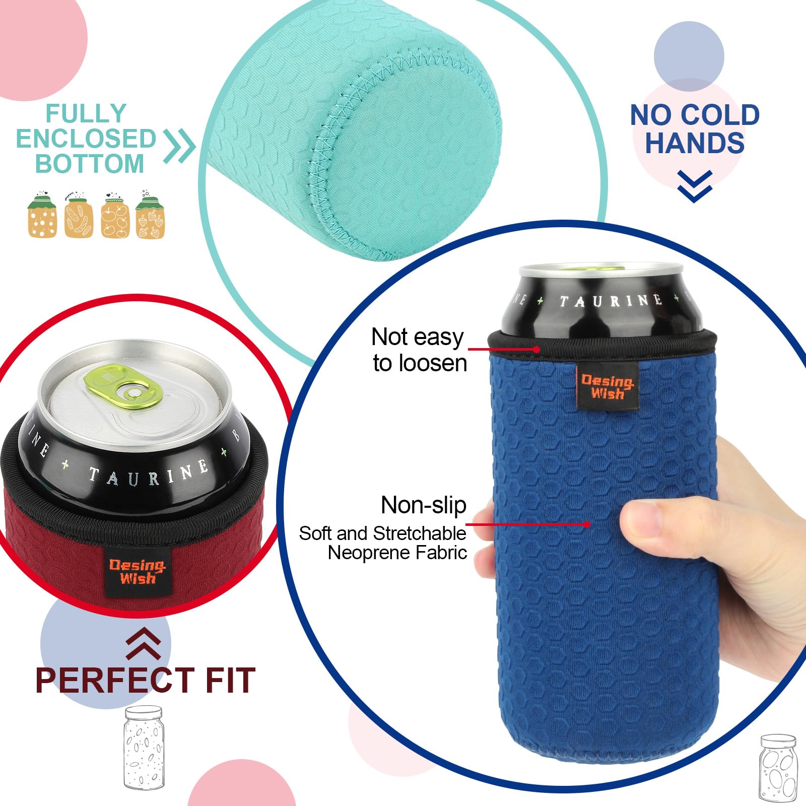 Funda azul para lata 16oz, mayor comodidad al sostener.