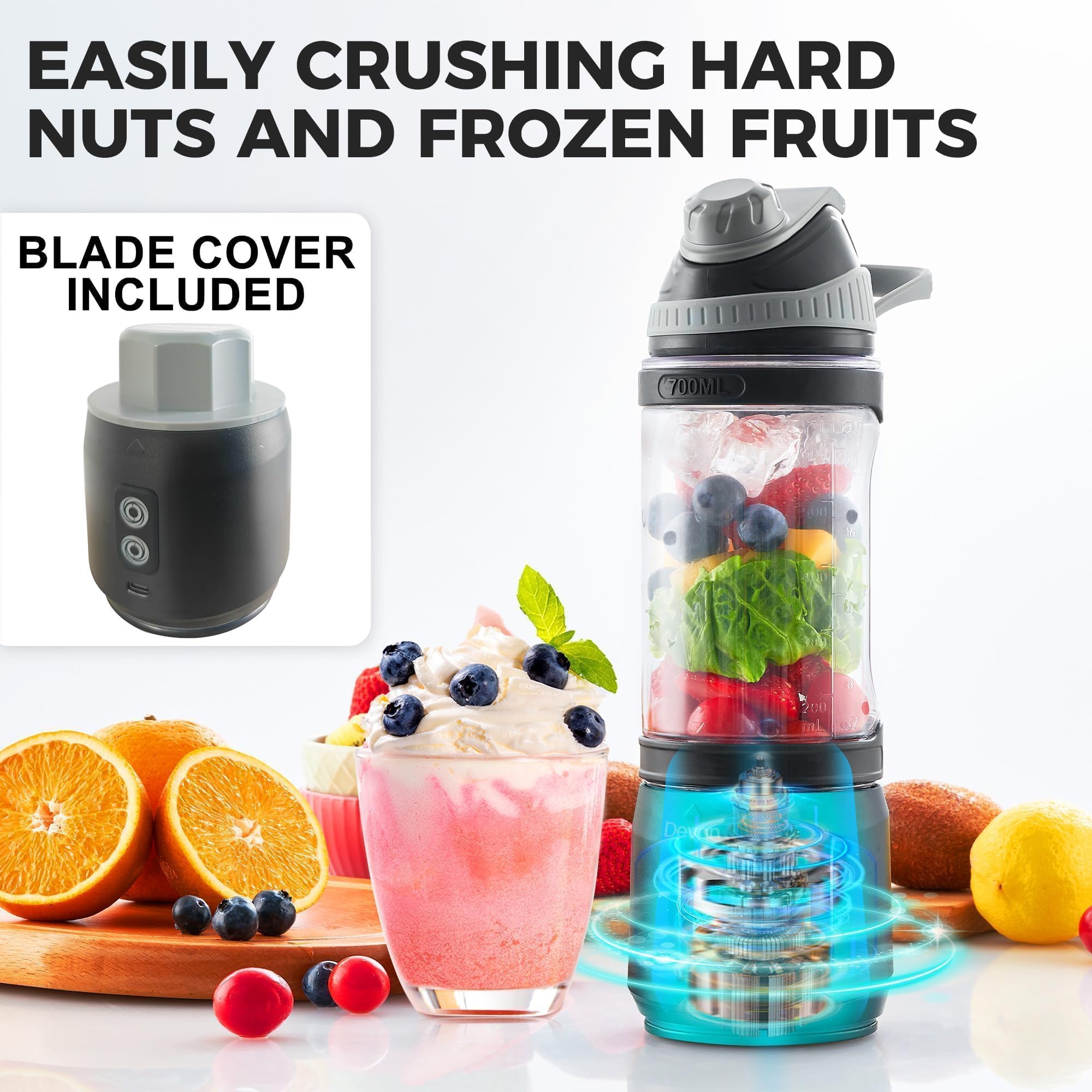 Devan portátil blender con rotación de cuchillas bidireccional para mezclas cremosas.