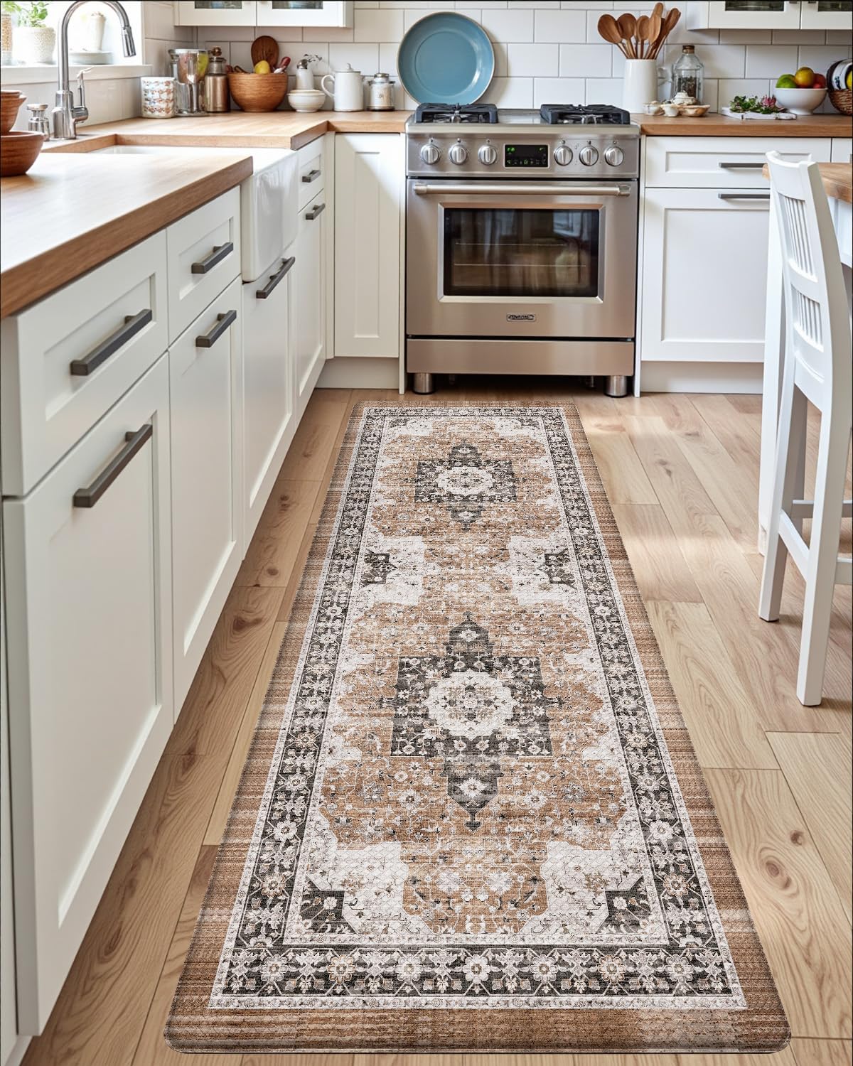 DEXI alfombra con diseño floral retro añade elegancia a la cocina