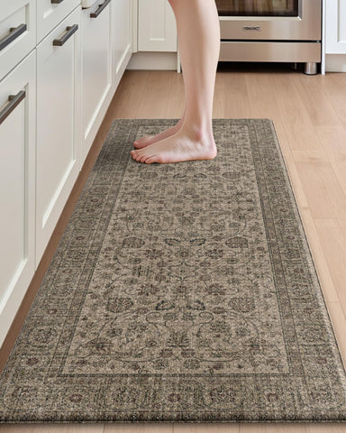 DEXI alfombrilla de cocina marrón con acolchado antifatiga para pies y espalda.