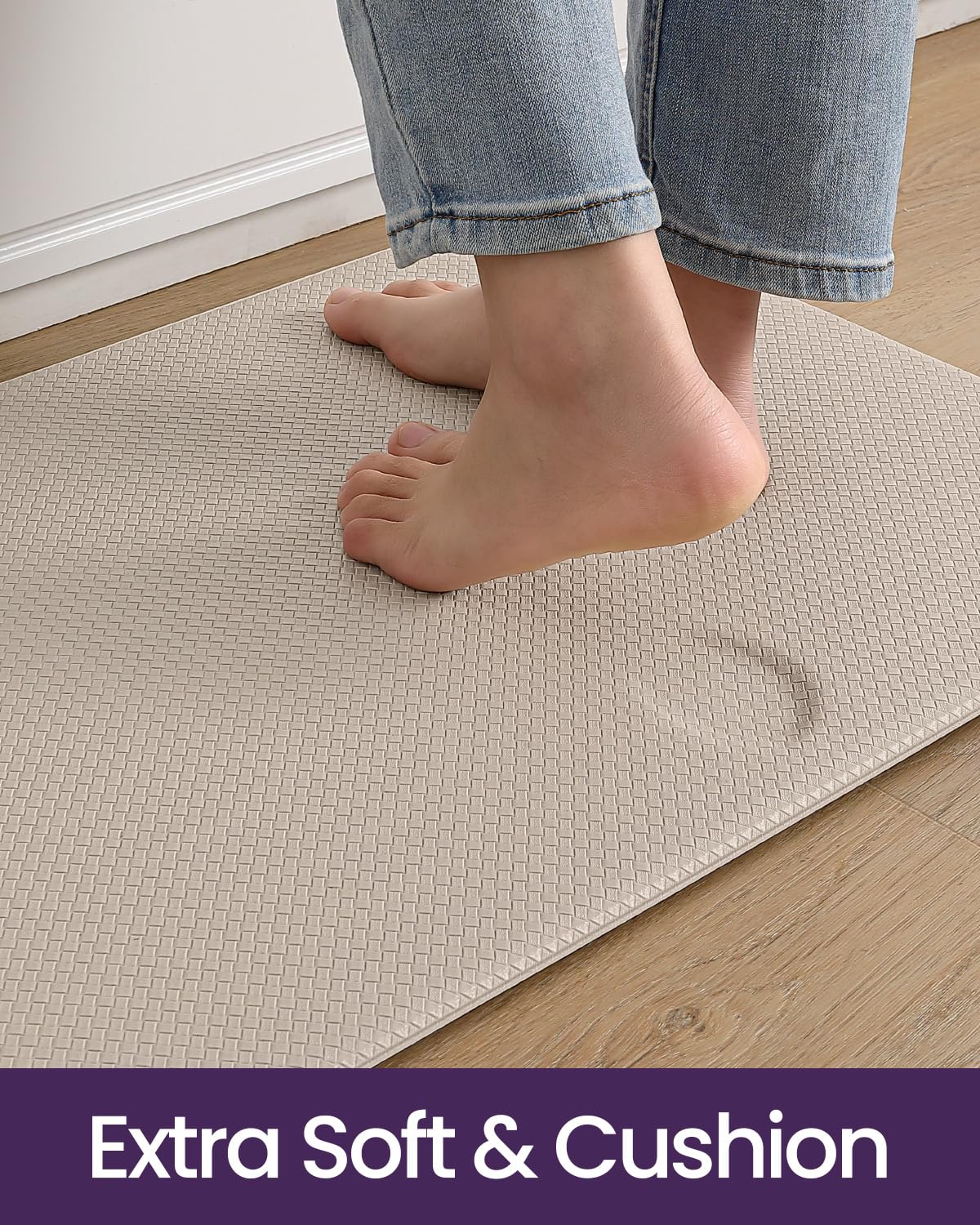 DEXI piso cocina impermeable antifatiga beige, protección del suelo al cocinar