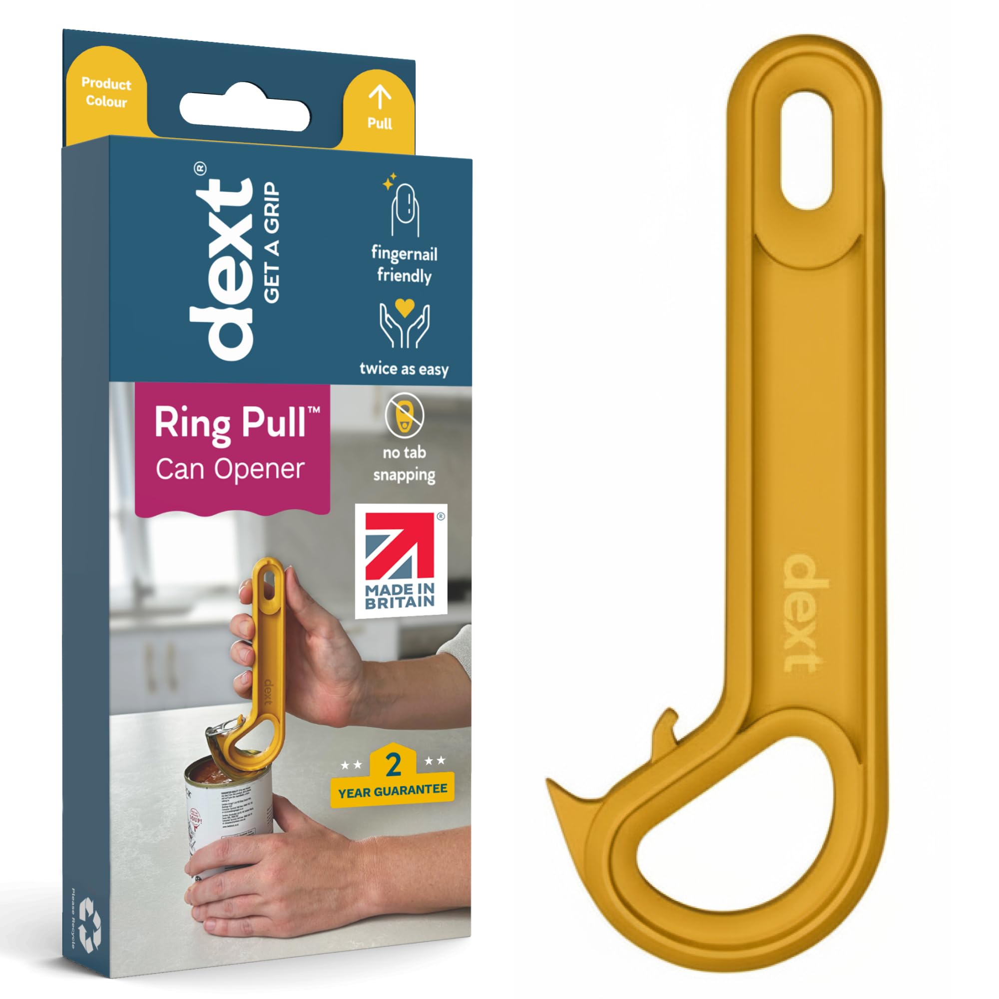 Dext abrelatas de anillo ergonómico con mango cómodo para agarre estable.
